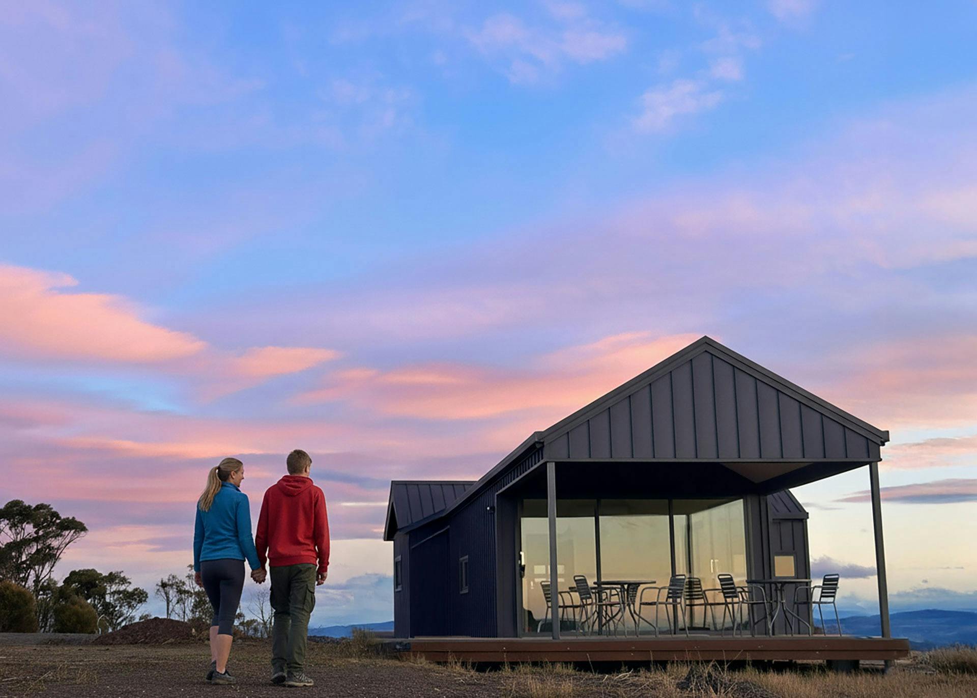 Relax at the café at The George Tasmania Eco-Pod Accommodation with ocean views