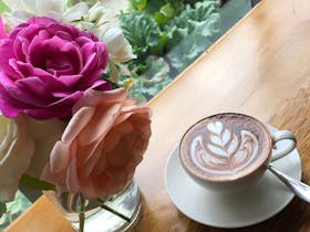 Smooth coffee at our front windows overlooking our garden