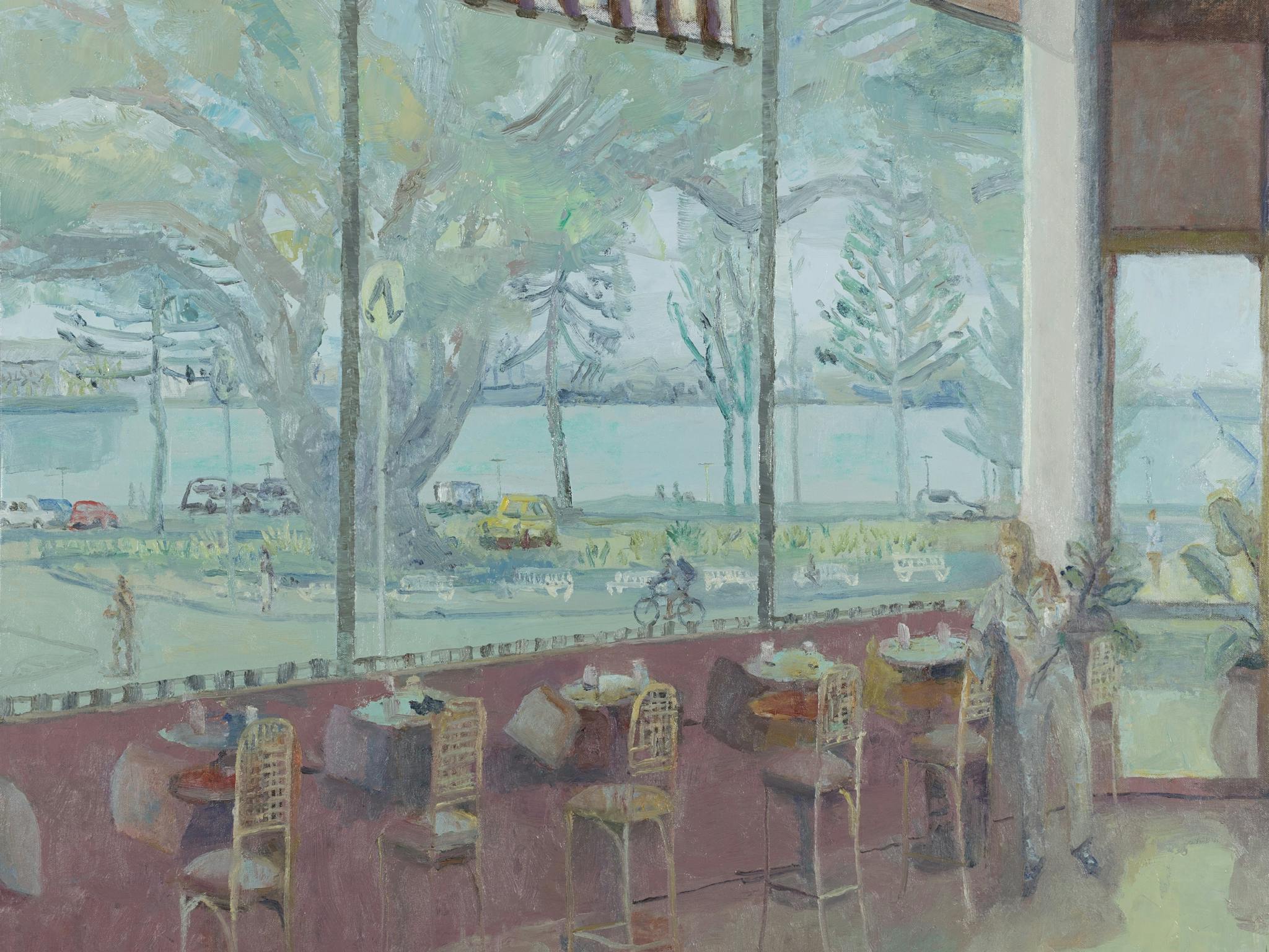 Paul Maher Table set harbour view oil on canvas 80 x 93 cm
