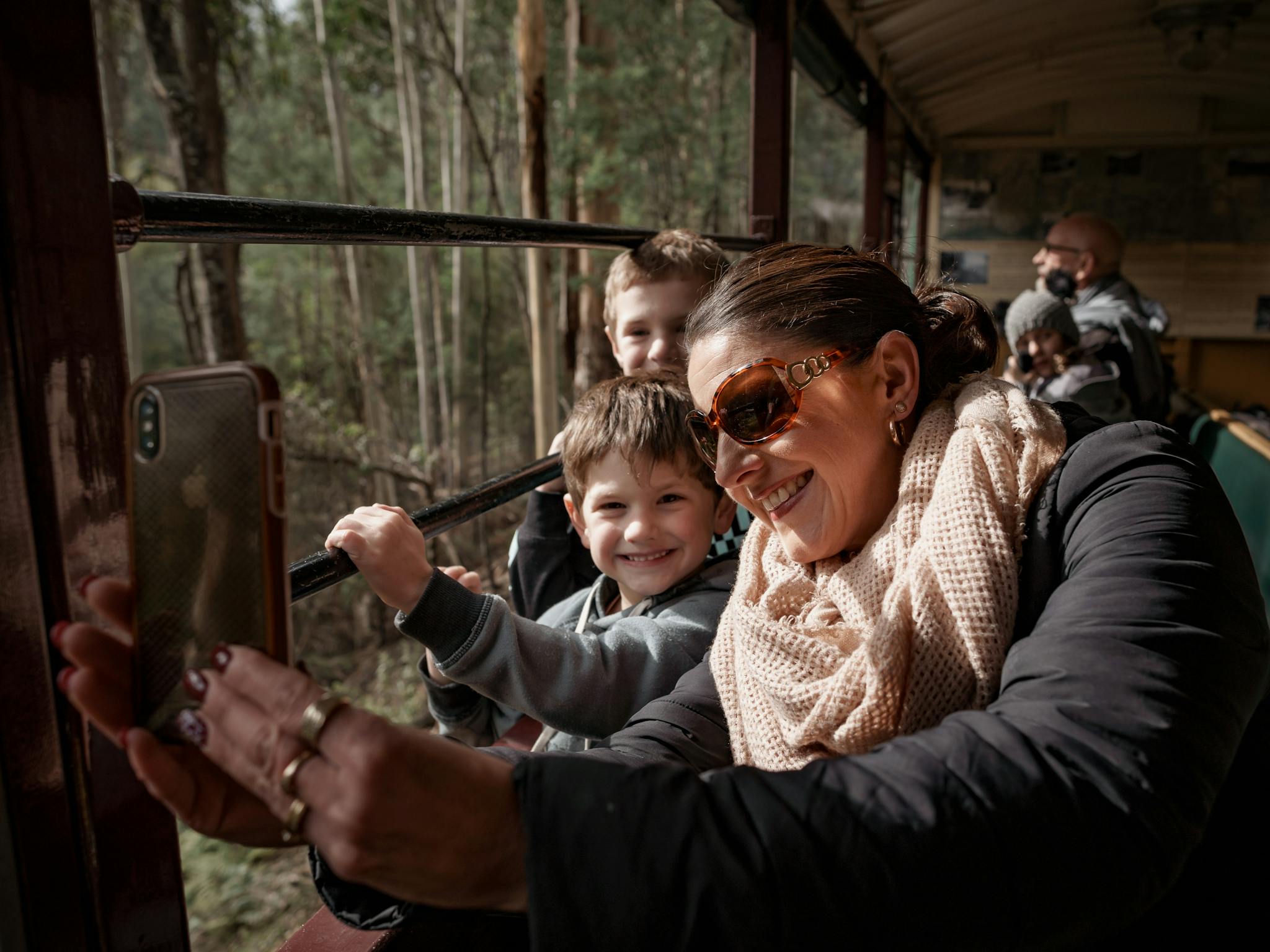 Family on board Puffing Billy's Excursion Train