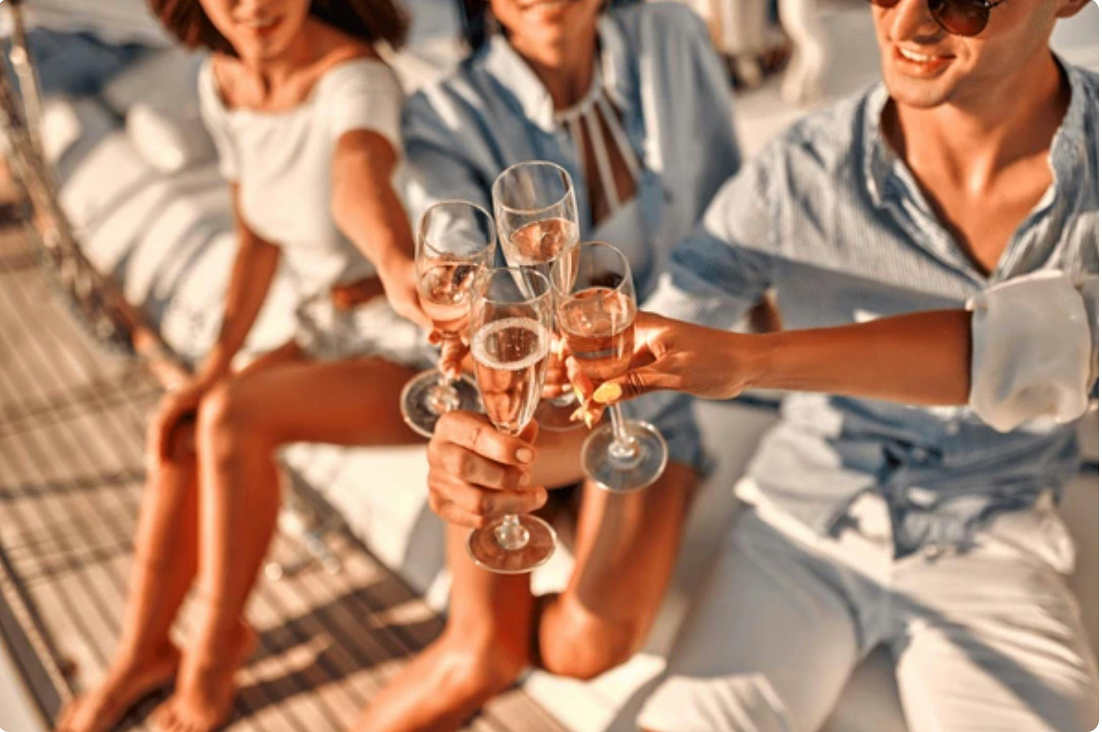 Guests toasting on EV Arcadia electric sunset cruise Sydney Harbour