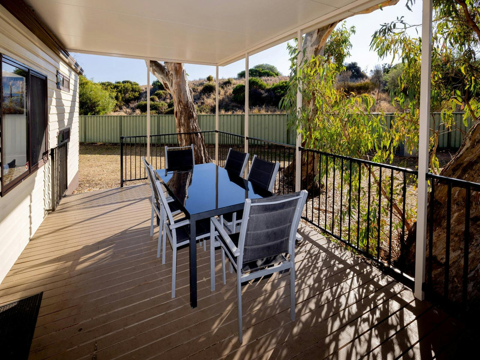Outdoor sitting area in Deluxe Cabin