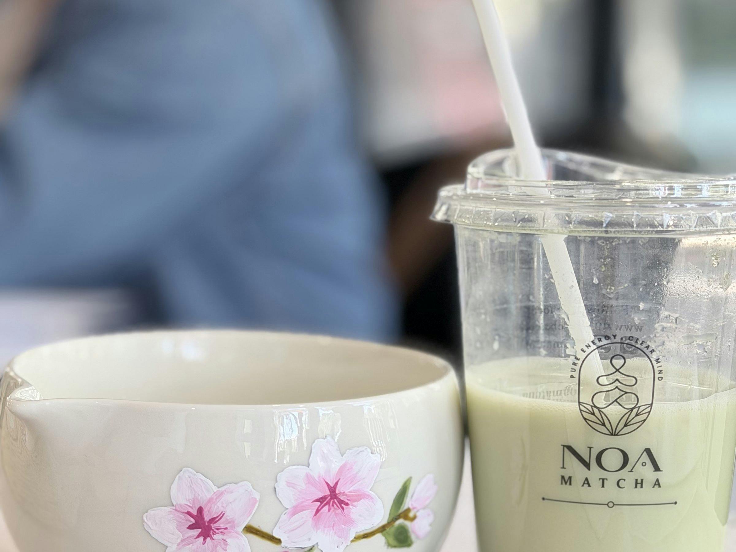 Matcha served at a NOA Matcha ceramic painting workshop