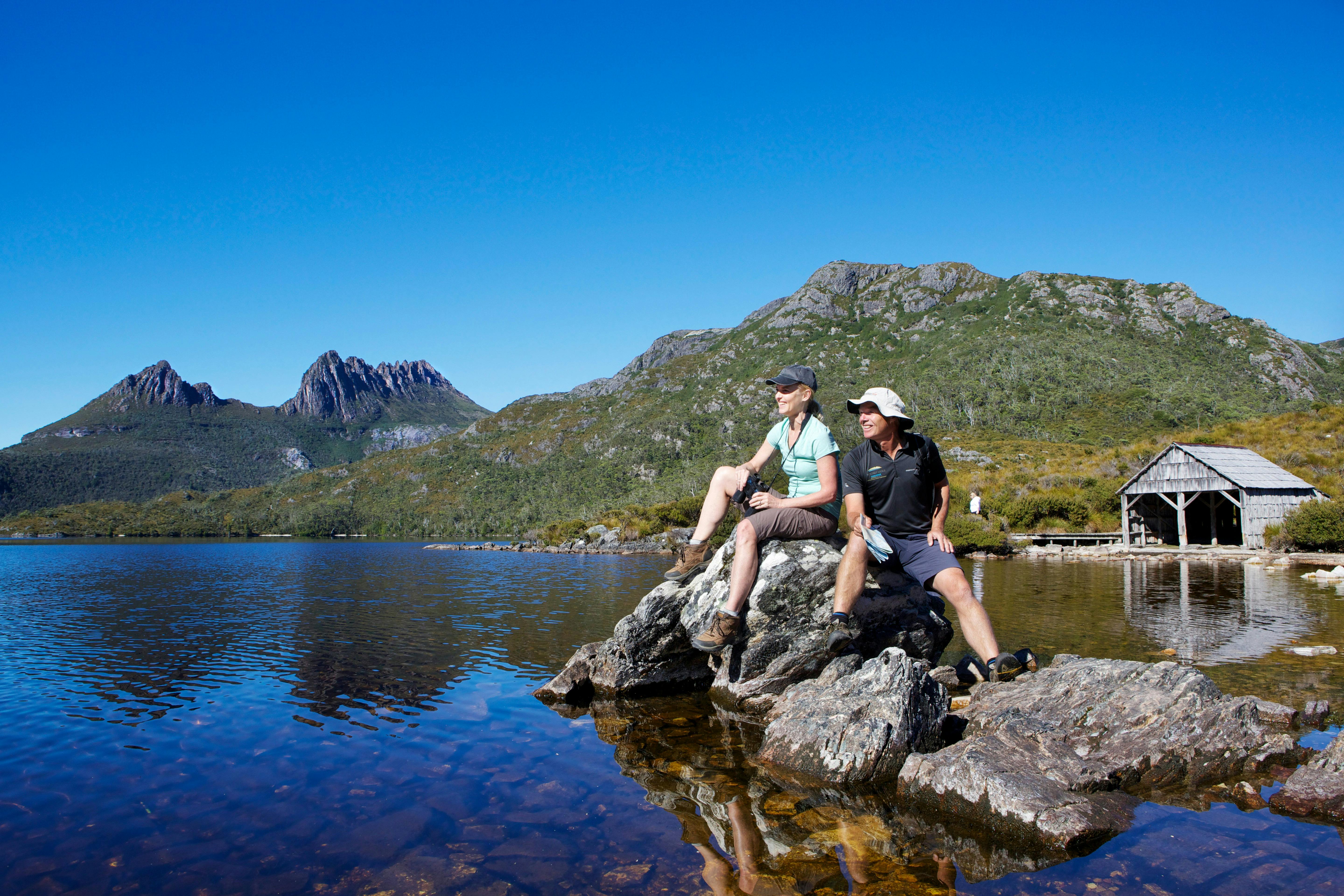 Dove Couple sitting at the Lake Boat Shed at Cradle Mountain