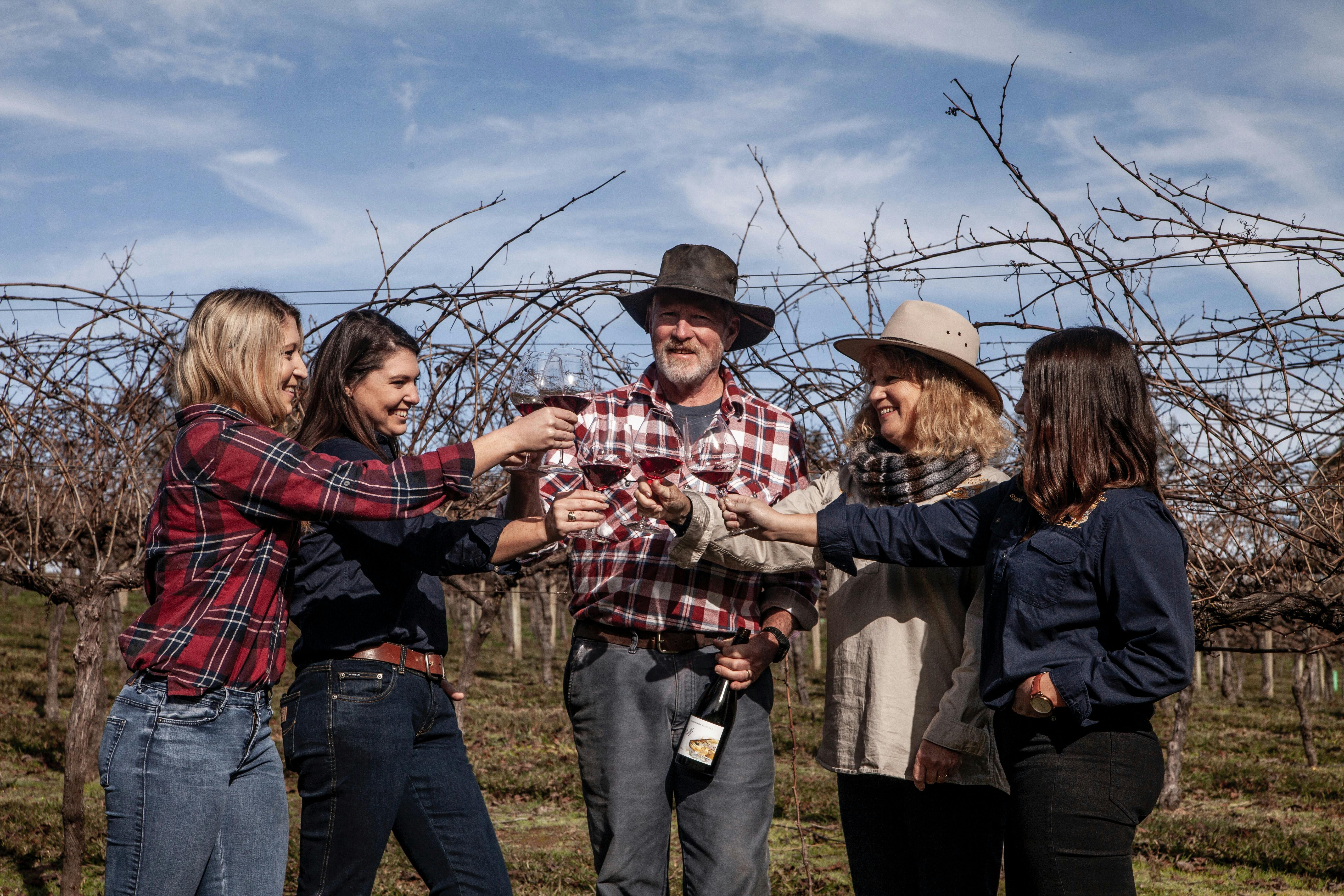 Family tasting wines at Mount Tumbarumba vineyard