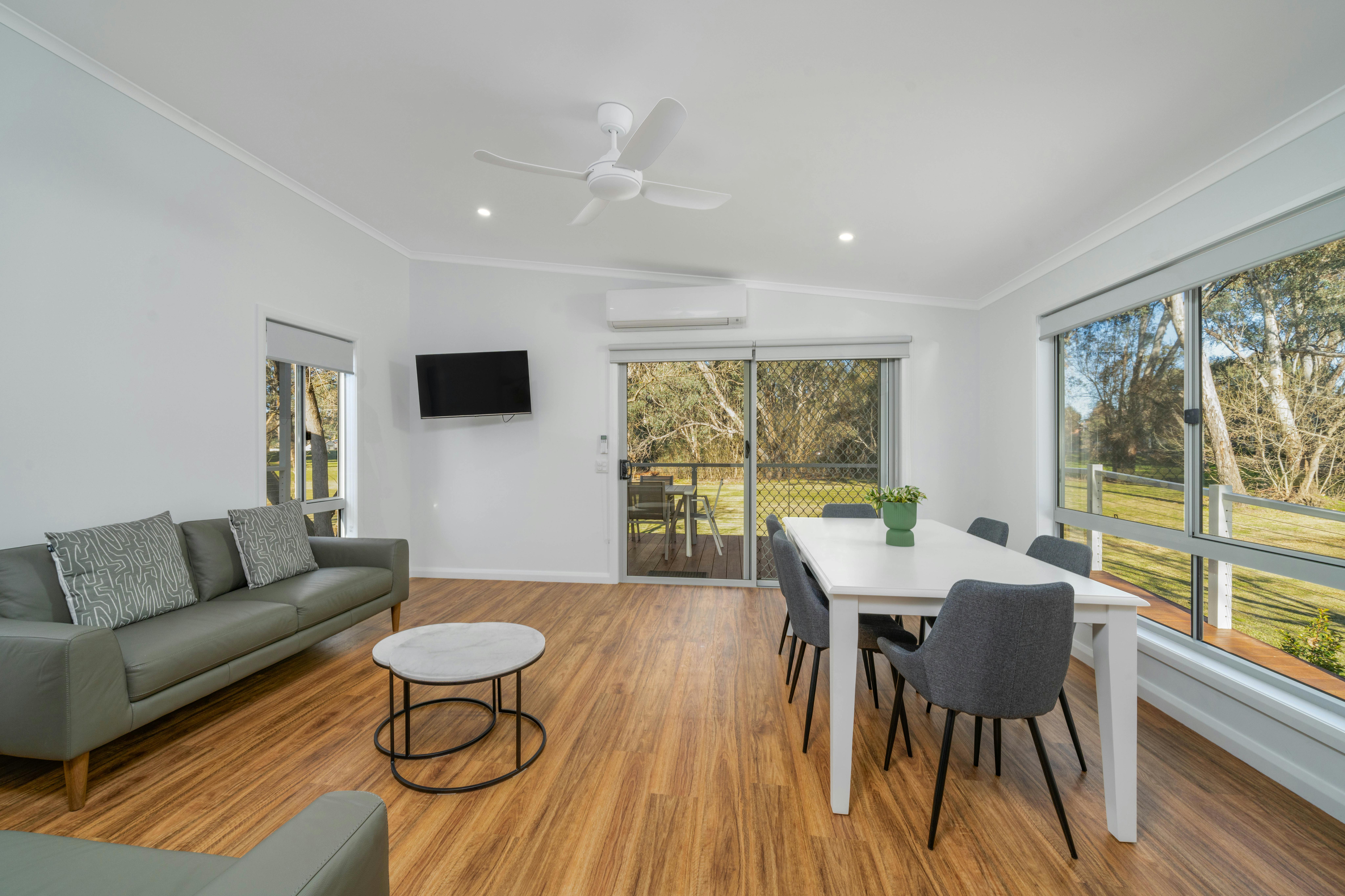 Premium family cabin living area and dining room