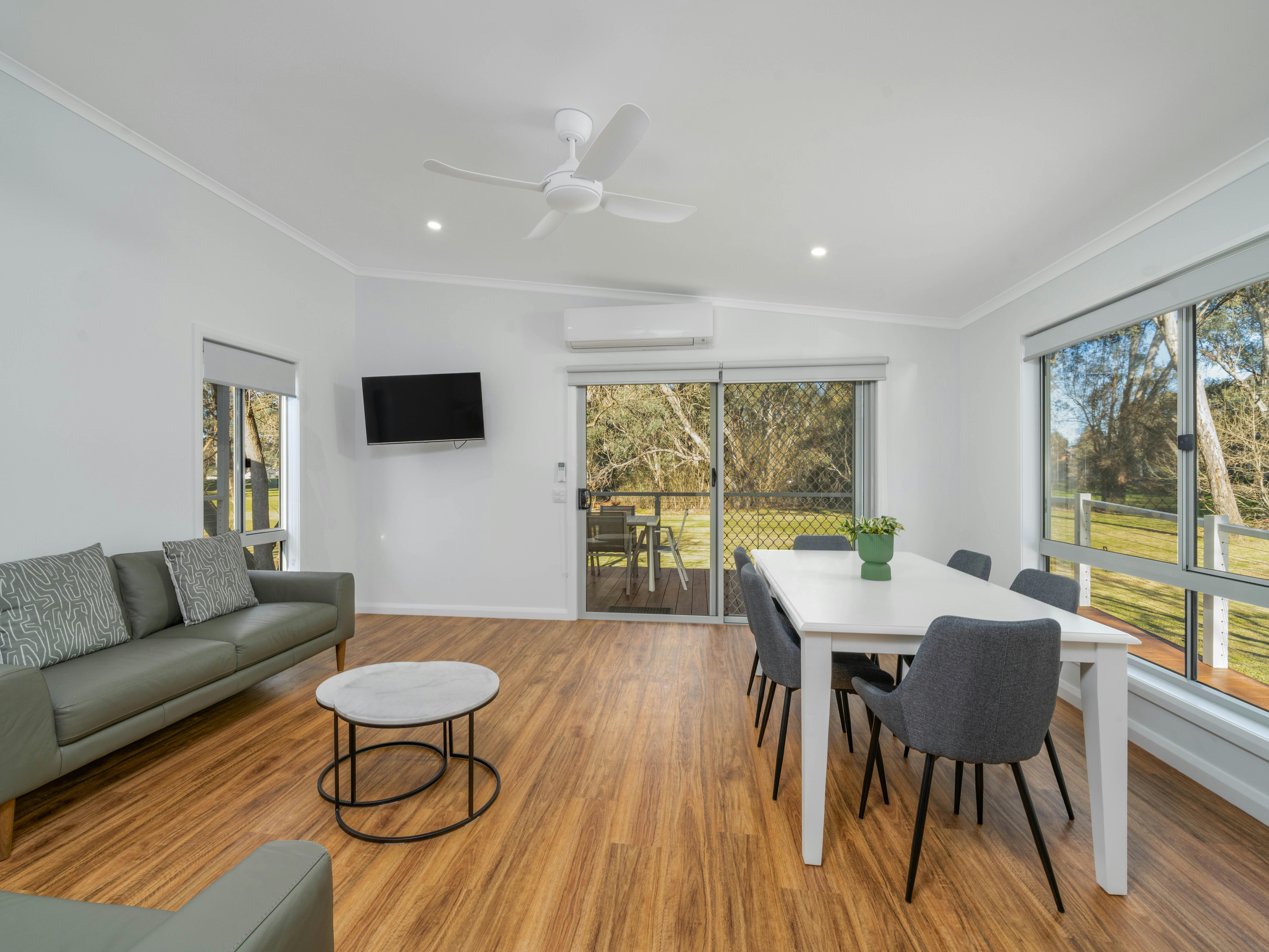 Premium family cabin living area and dining room