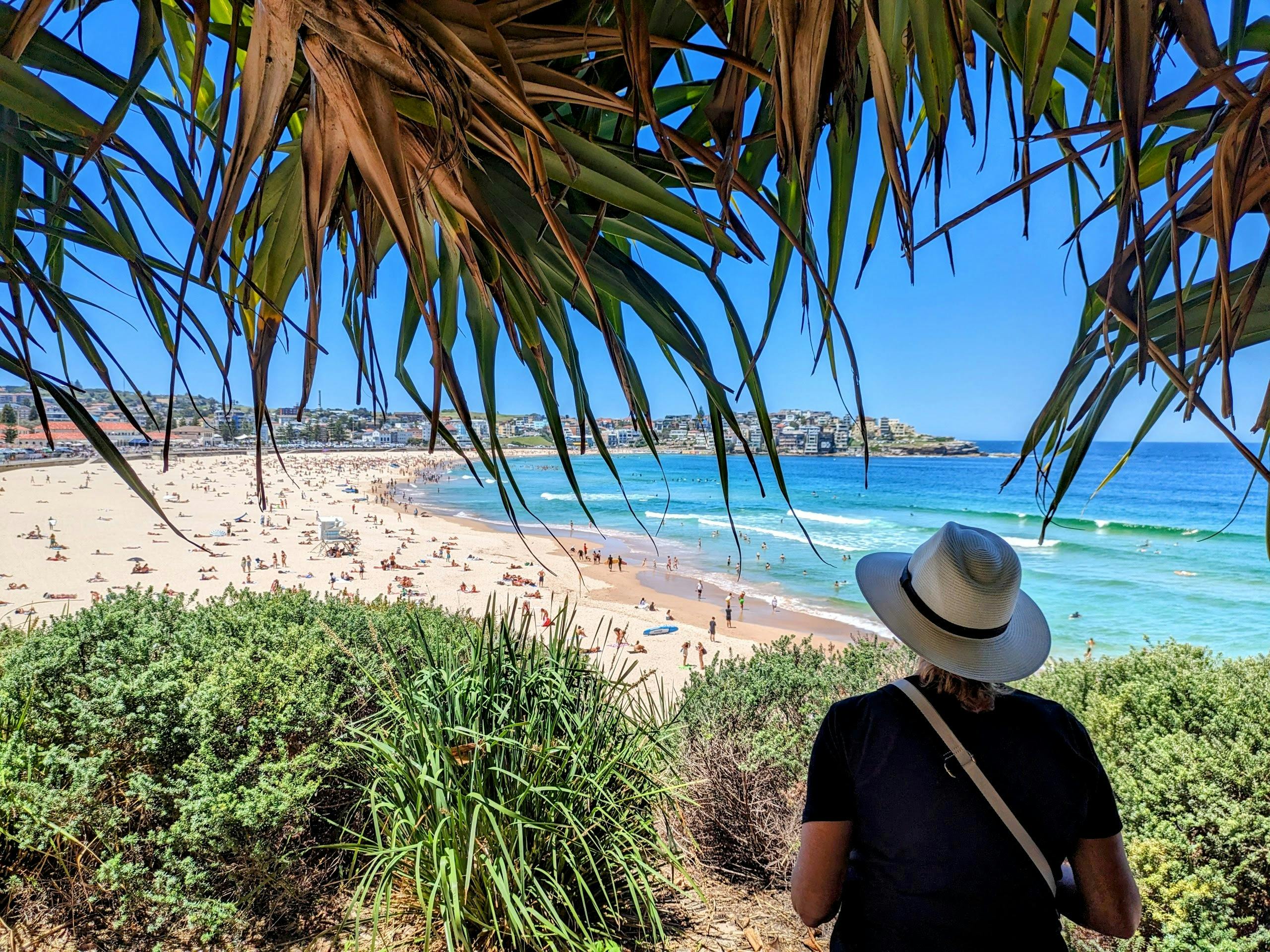 Guest overlooking the blue waters of Bondi Beach on a private Sydney tour