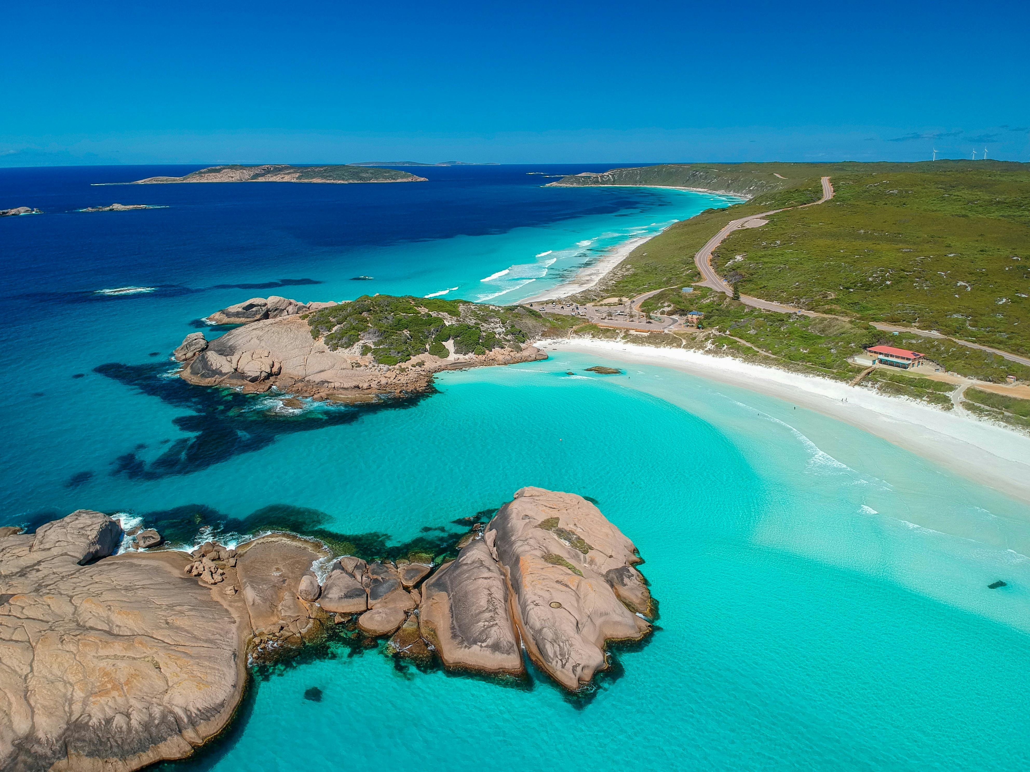 Drone shot of twilight beach