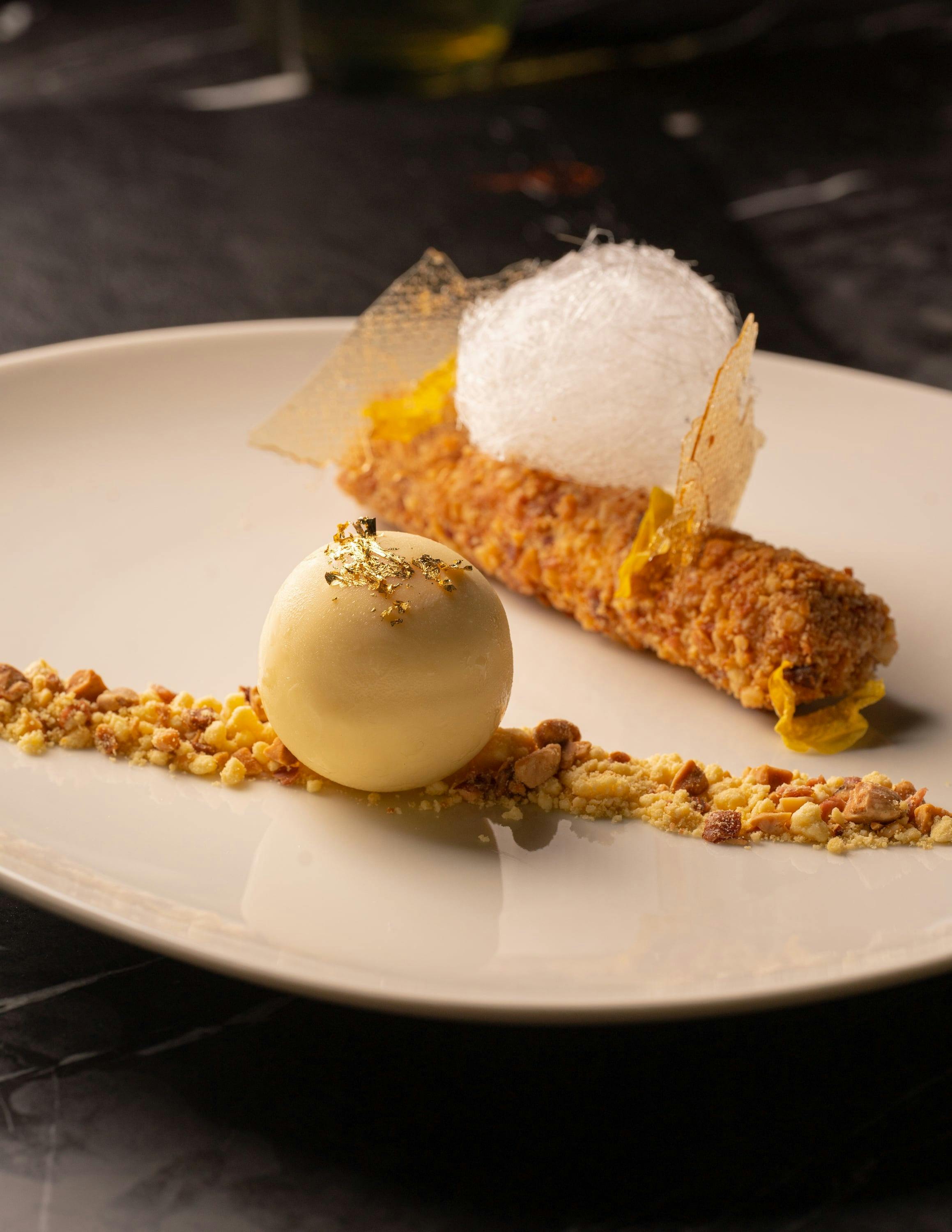 1939 Nougat Semifreddo with Ligurian Honey & Almond Milk, Strand Nut Shop Candied Almonds