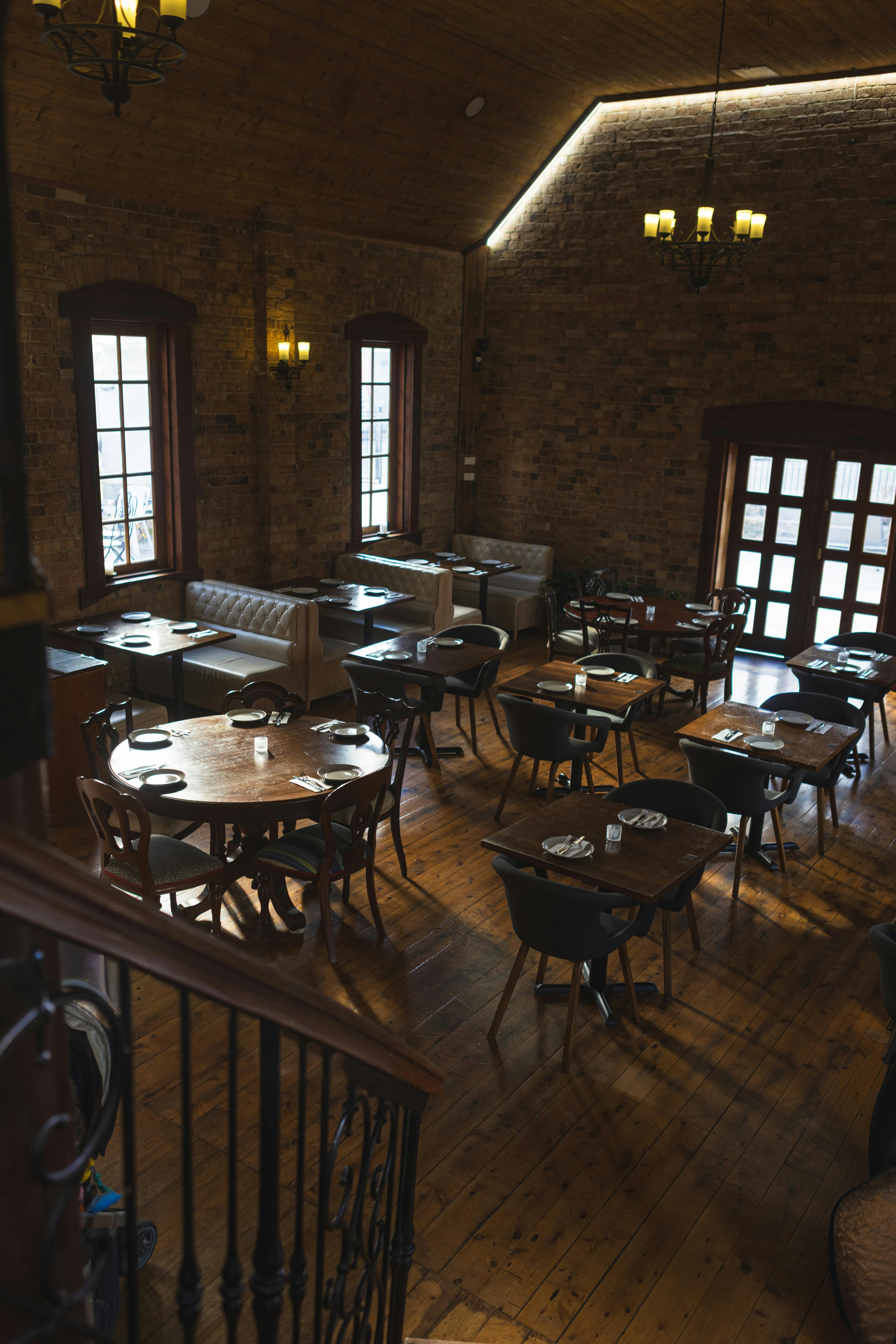 Tables set up in a large room.