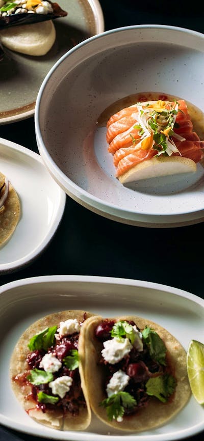 Miso Eggplant, Kingfish Sashimi, Cauliflower Tacos, Duck Tacos, Fried King Brown Mushrooms