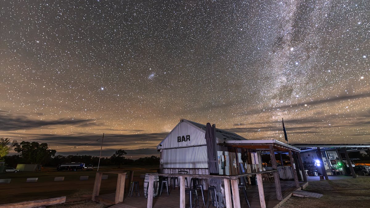 The bar under the Milky Way at Charlotte Plains in Outback Queensland
