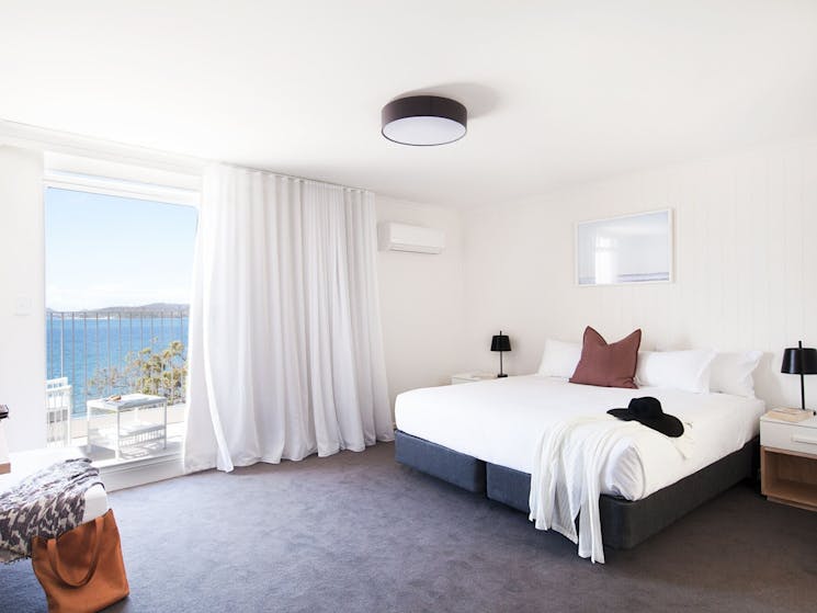 Ocean Deck room at Bannisters Port Stephens. Wide angle image of room