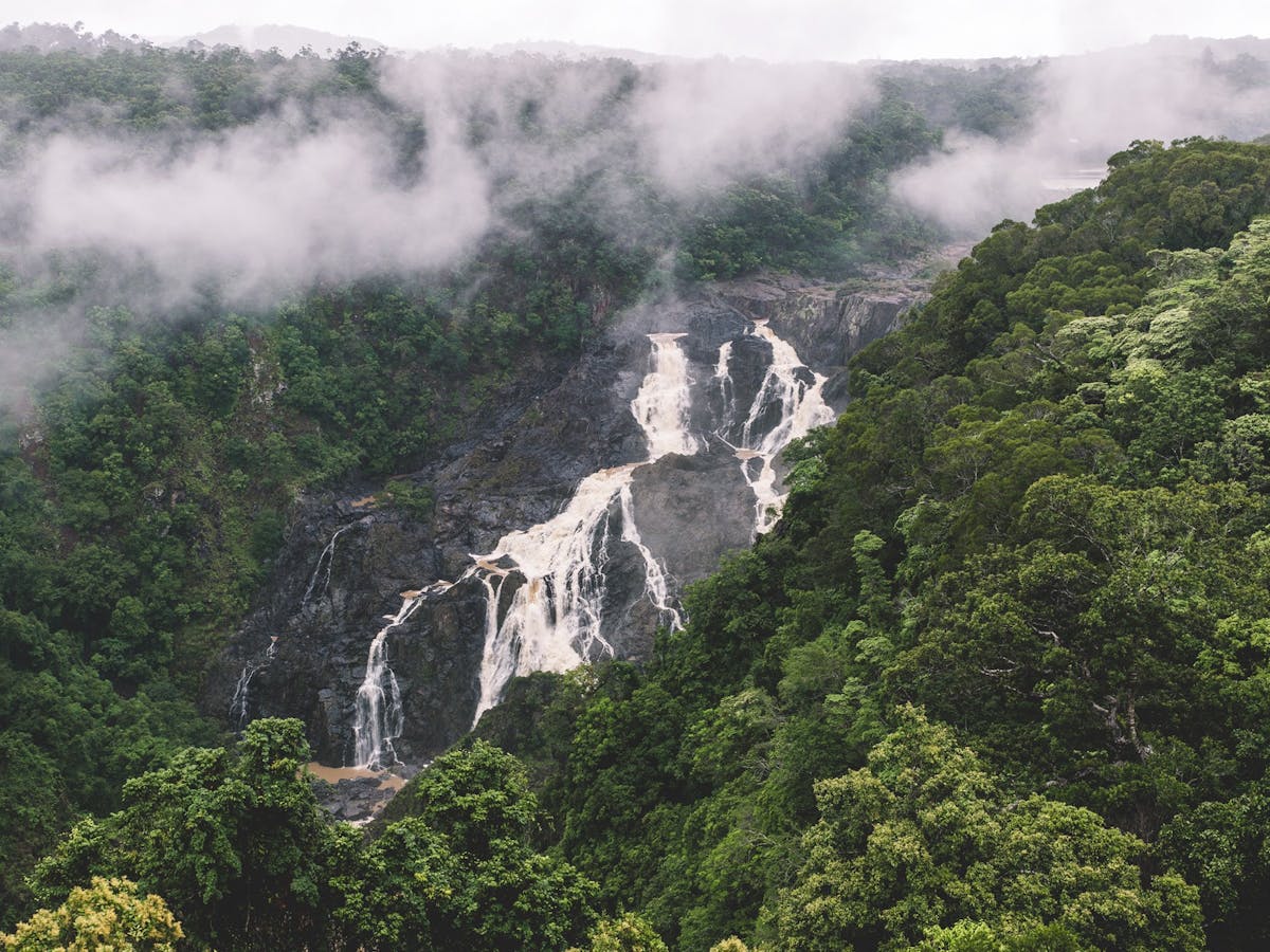 Barron Falls in winter viewed from Skyrail Rainforest Cableway