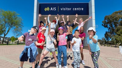 A group of children outside the Australian Institute of Sport