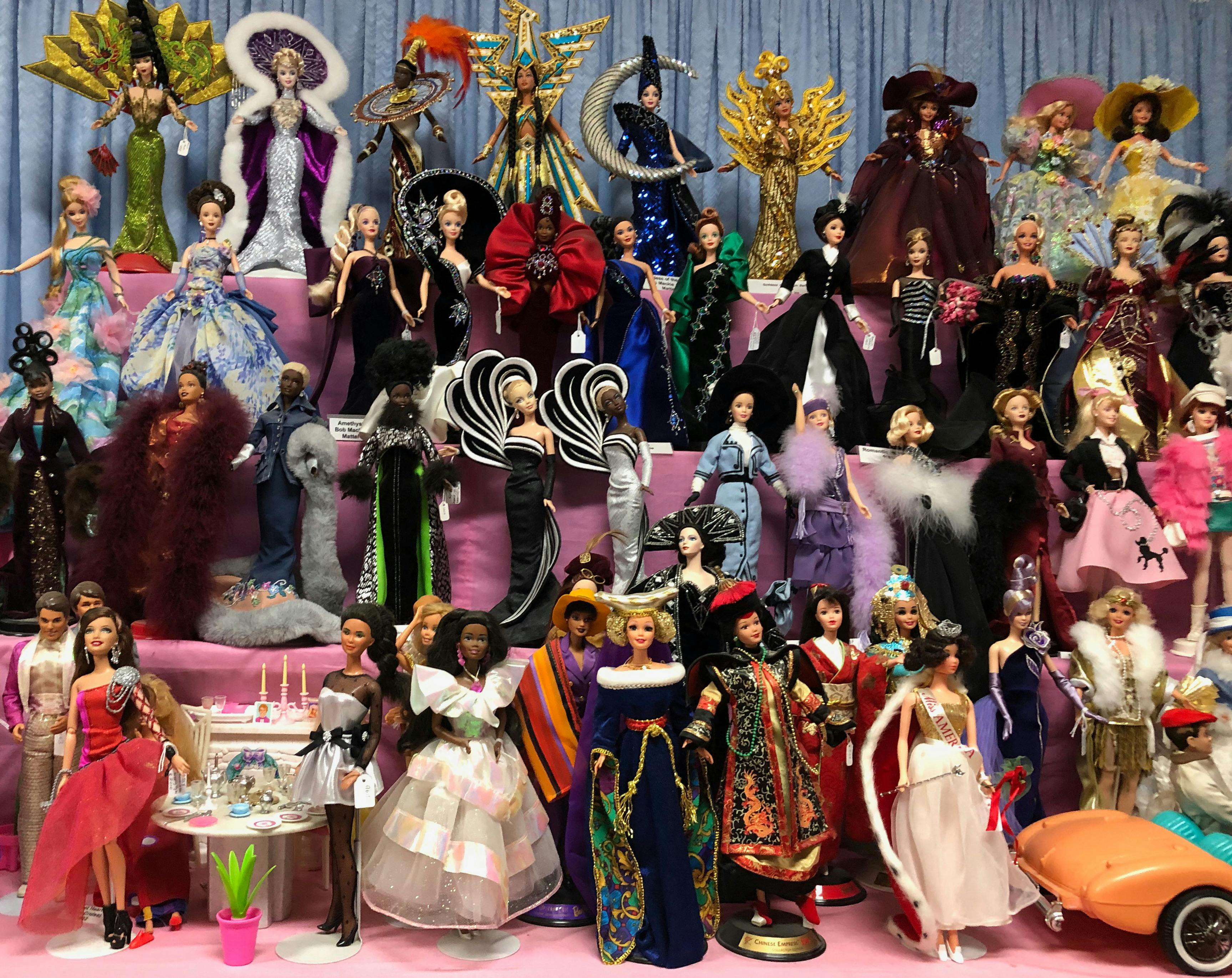 Shows some of the Barbies on display