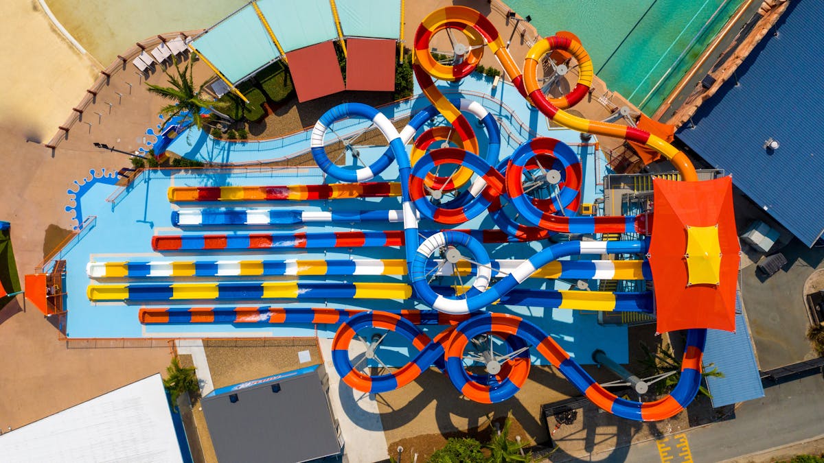 Aerial image of Fully6 water slide at WhiteWater World