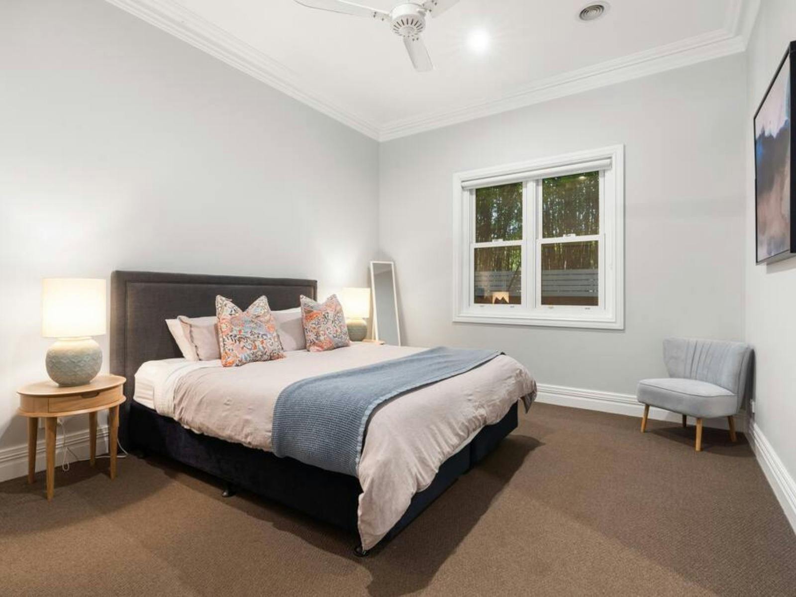 Large bedroom with king bed.