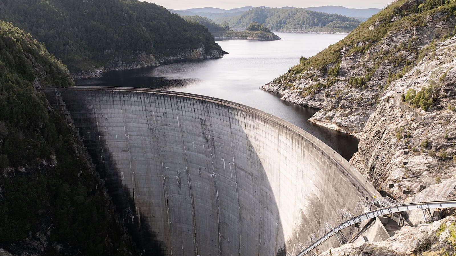 Aerial shot showing the Gordon Dam wall