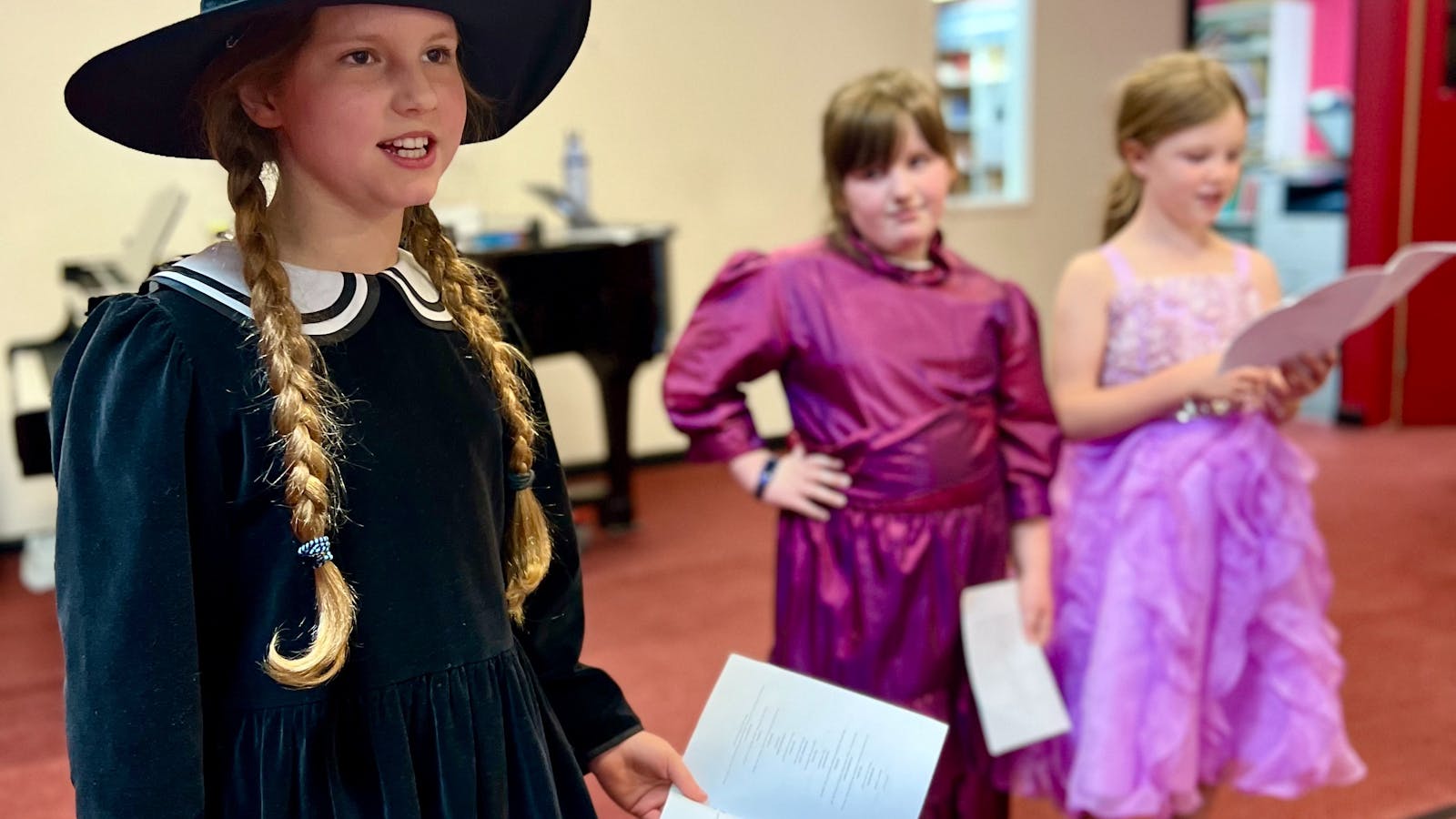 Students rehearsing lines for The Wizard of Oz