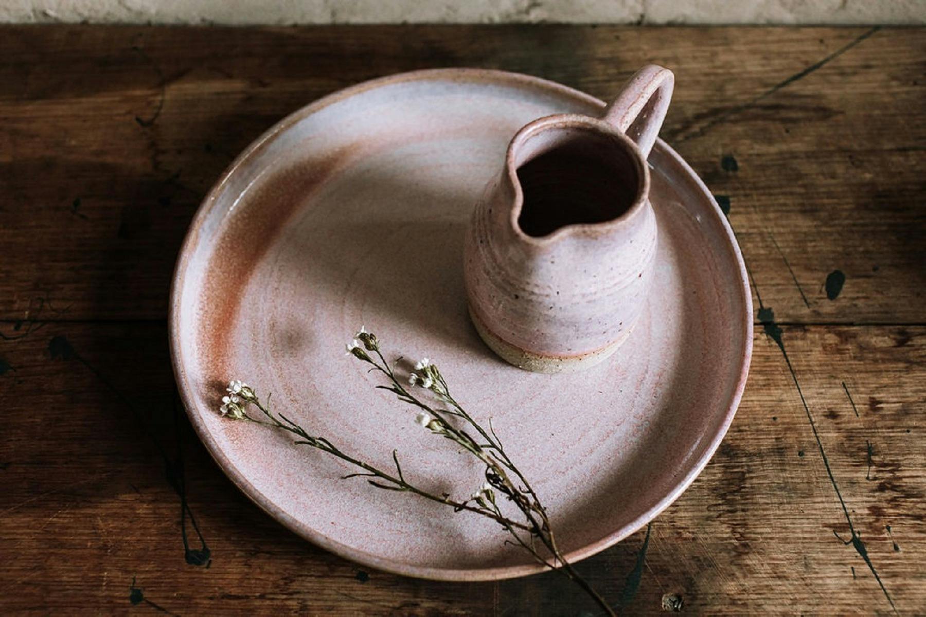 ceramic plate and pouring jug