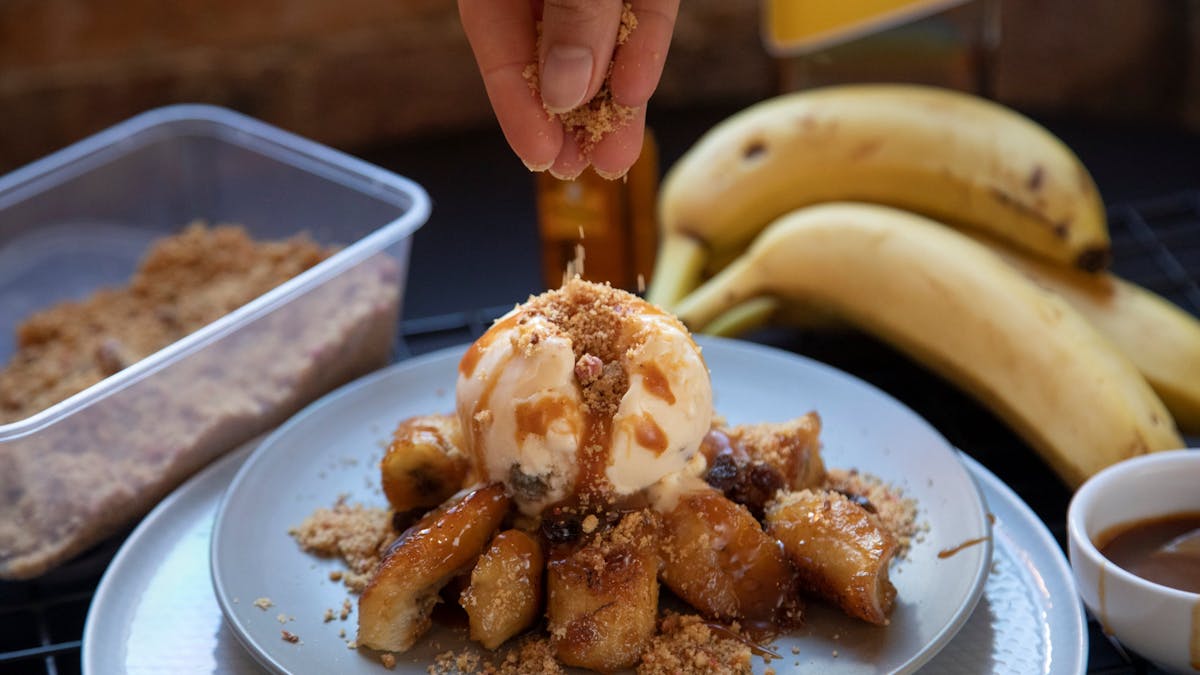 Ungermann Brothers Ipswich  Charred Bananas Foster with rum soaked raisins ice cream.