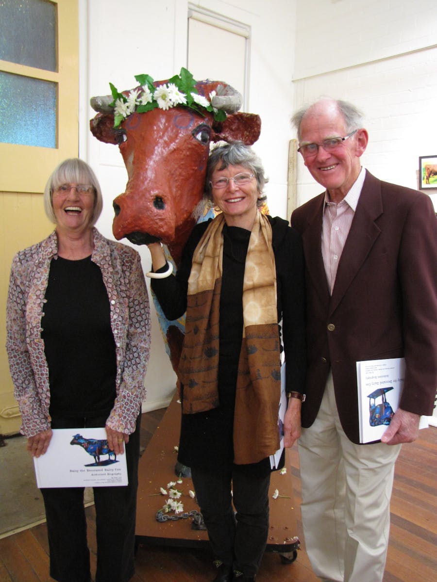 Daisy with book author, artist and real cow owner