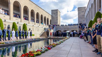 Crowd of visitors watching the Last Post Ceremony around Pool of Reflection