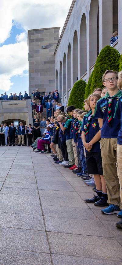 Crowd of visitors watching the Last Post Ceremony around Pool of Reflection