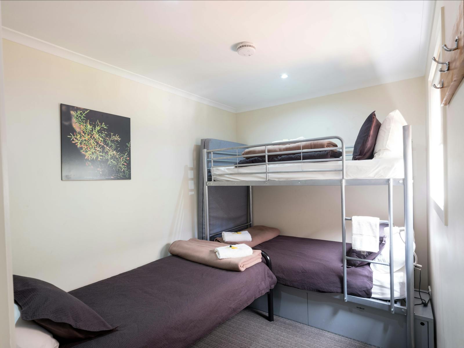 Tahune Adventures Lodge Triple Room, 1 single bed and 1 set of bunks, sleeps 3 people.