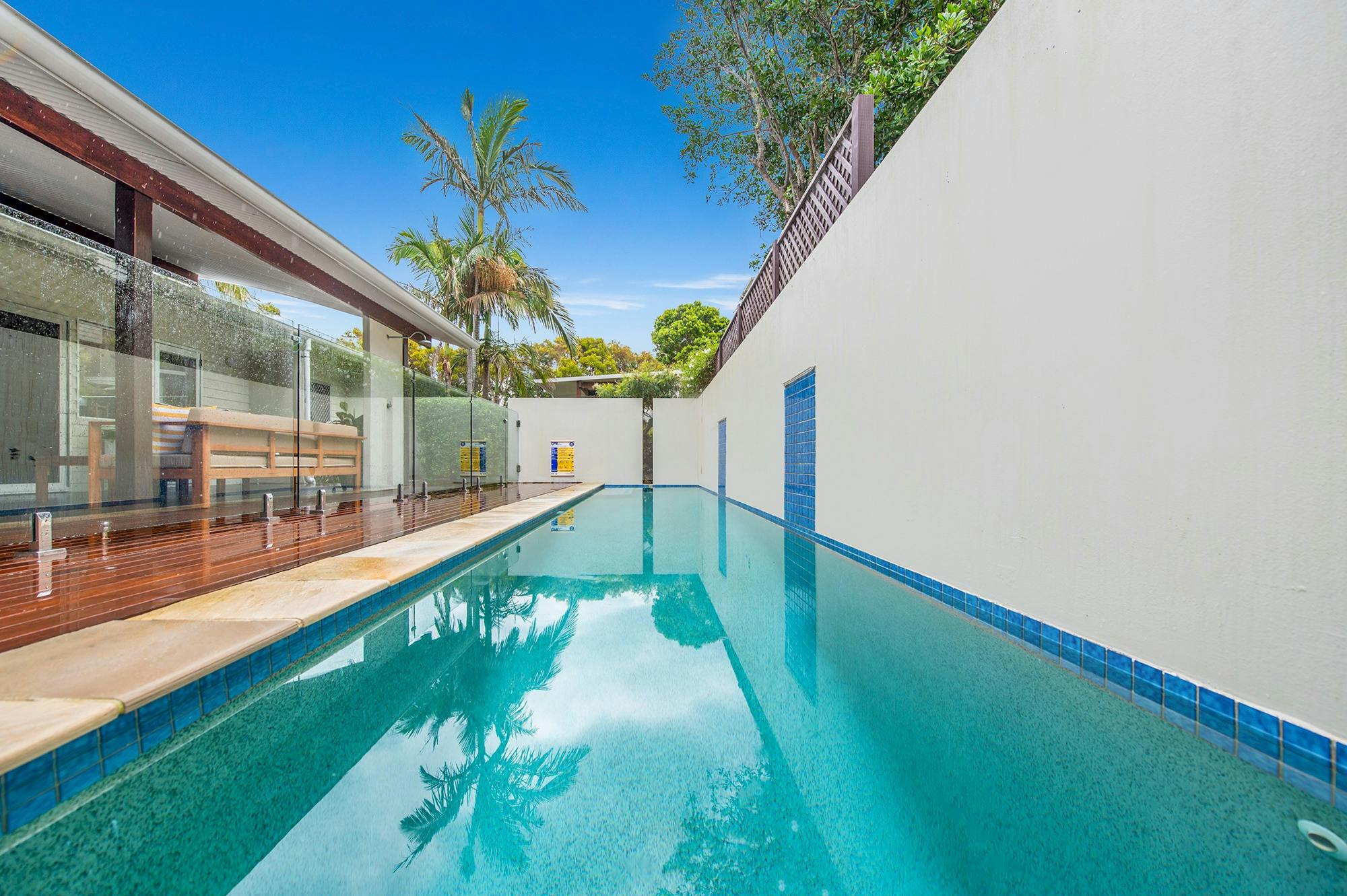 Cool off in the salt water pool and let your worries float away