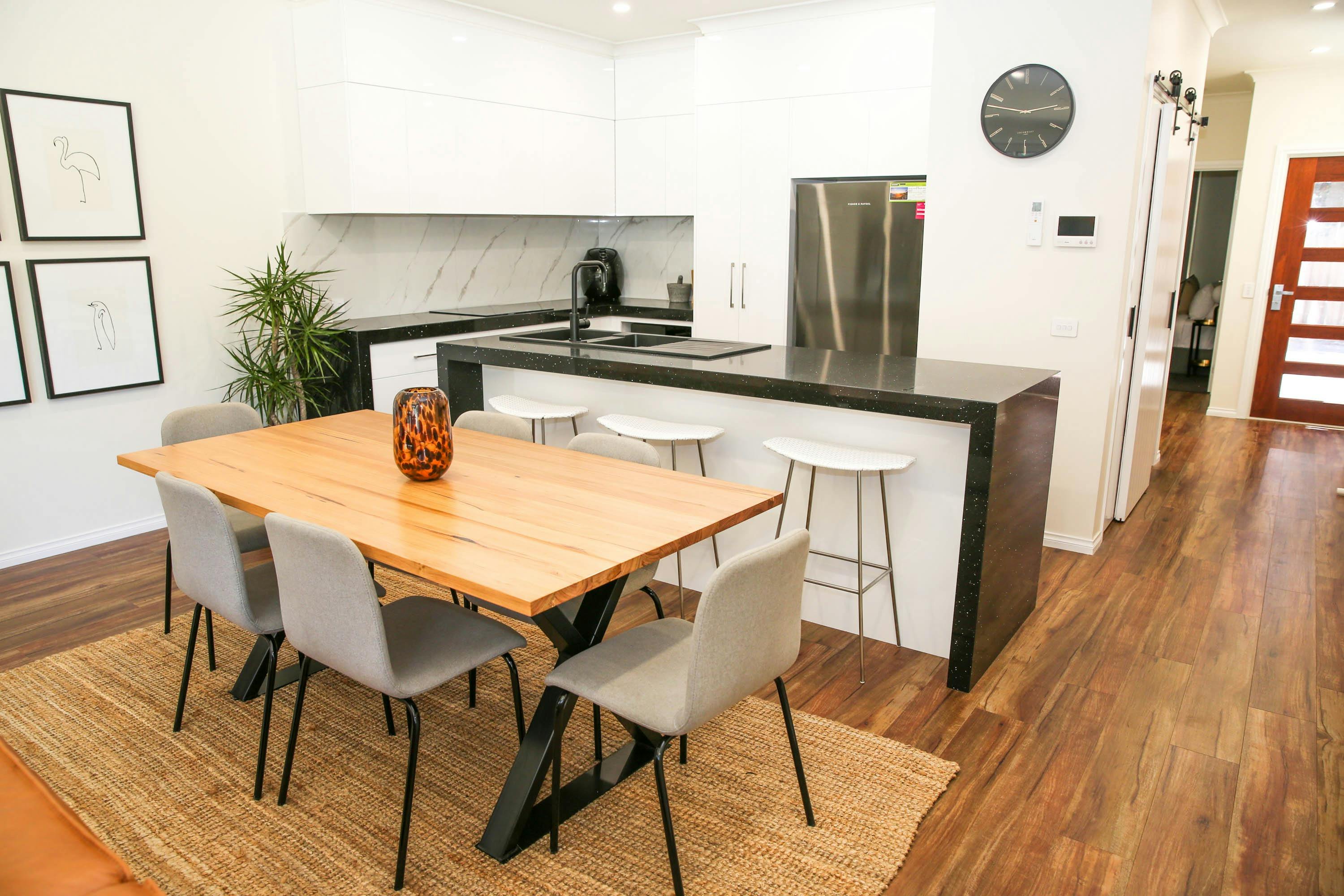 Hidden Gem Kitchen and six-seat dining table