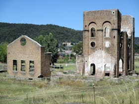 Remains of the Blast Furnace Lithgow, which has interpretive signage