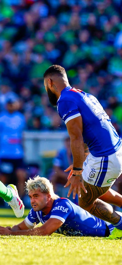 Canberra Raiders player Savelio Tamale running the ball.