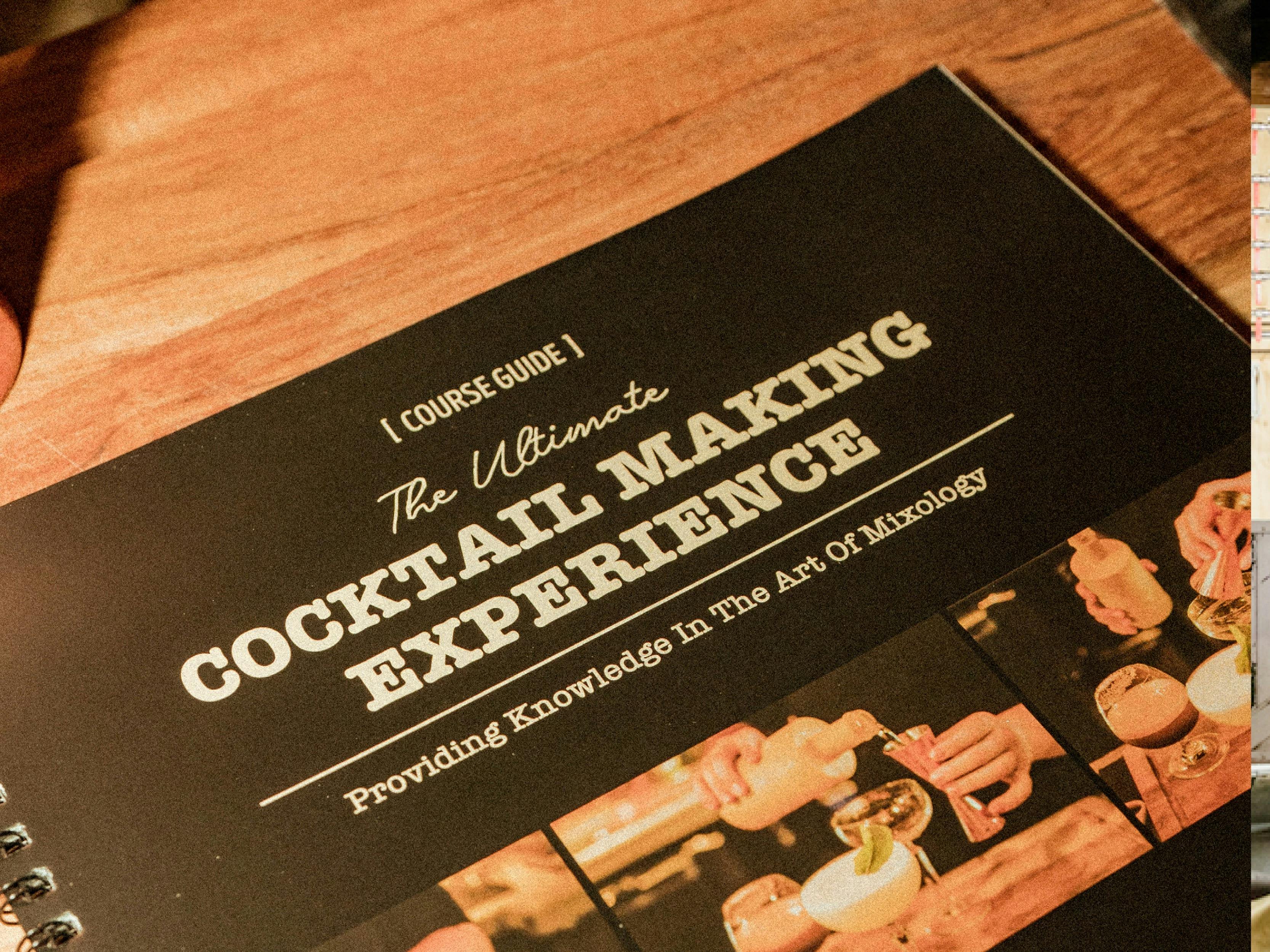 A photo of the cocktail making experience booklet.