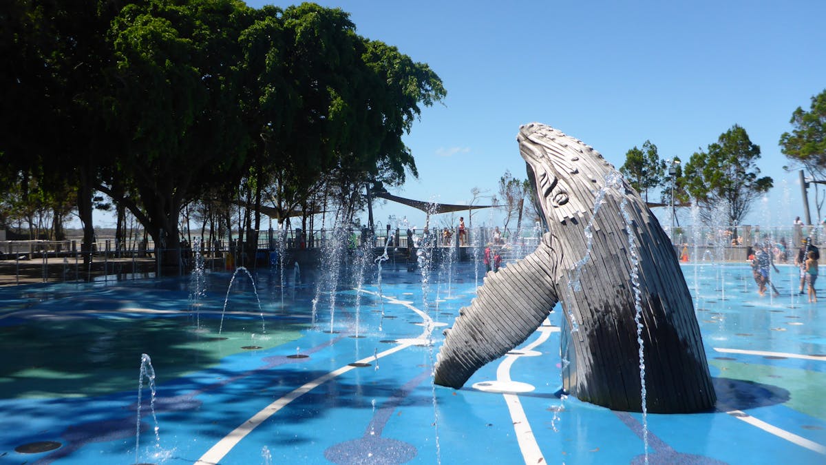 Photo showing whale sculpture at Wetside Water Park in Hervey Bay