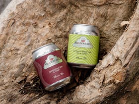 Gin and tonic premixed in cans, Quandong gin and tonic or Outback Lemon Lime gin and tonic