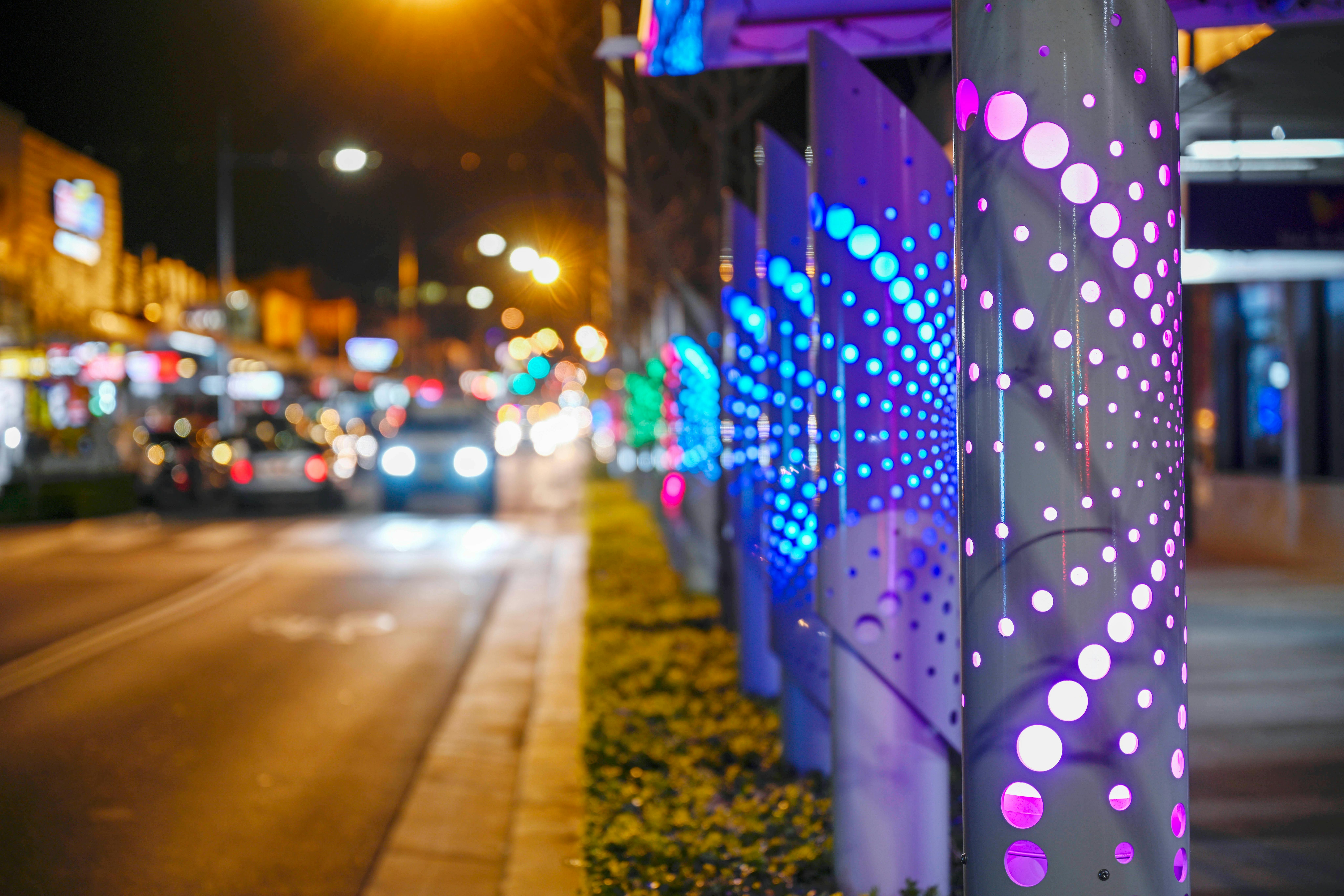 Blue decorative lights along High street Penrith
