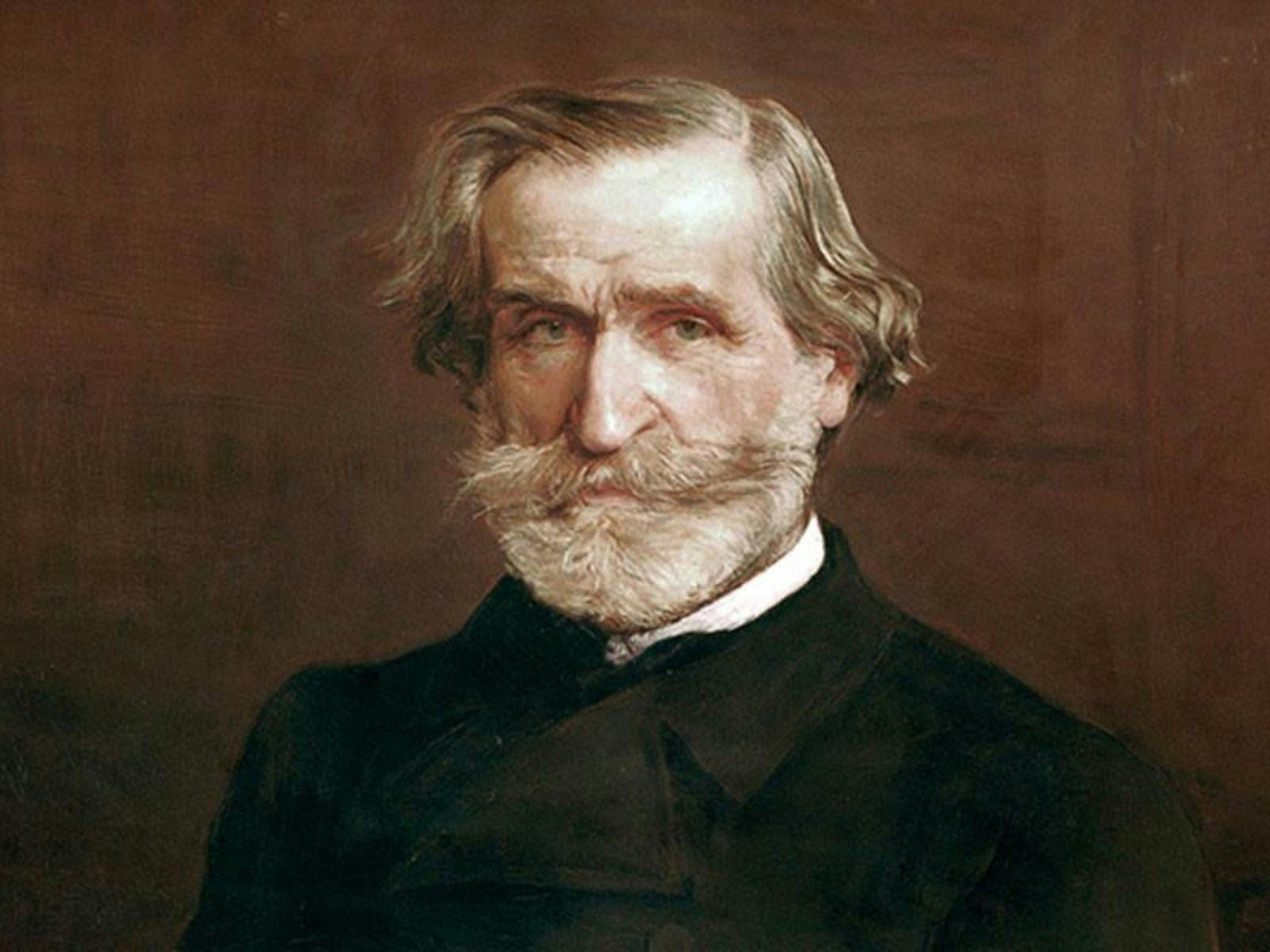 Portrait of Giuseppe Verdi, renowned composer, with grey hair and a thoughtful expression.