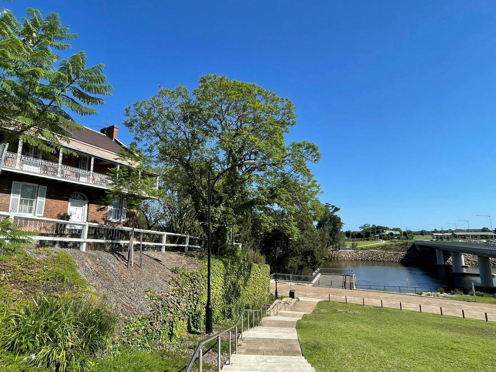 Stairs to river viewing with historic Doctor's House