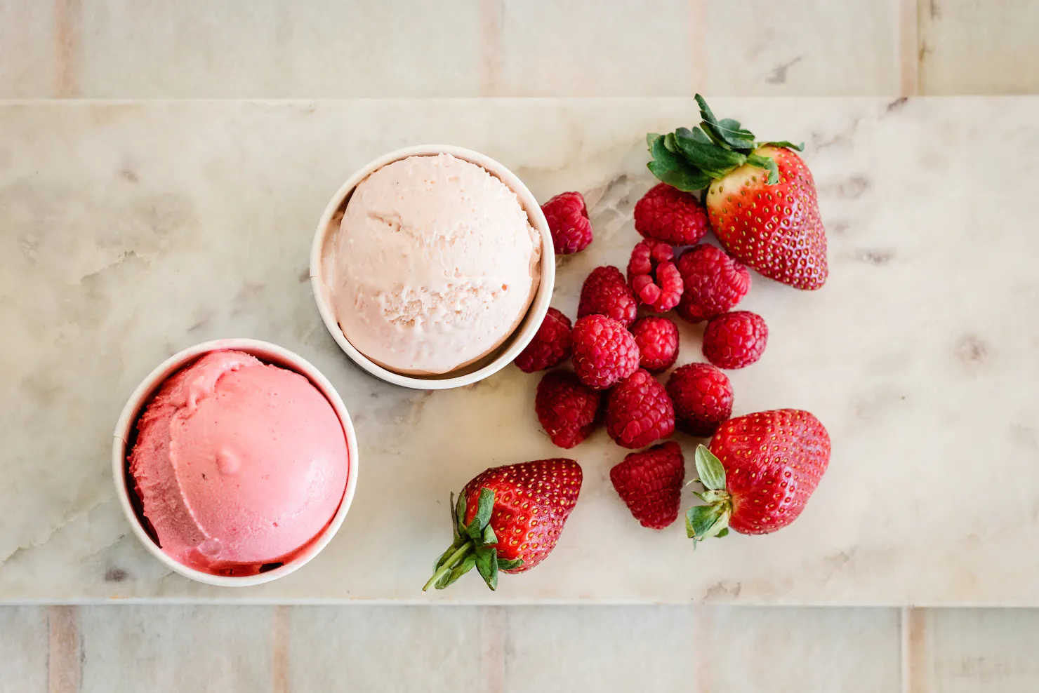 2 tubs of Maleny Food Co gelato with strawberries