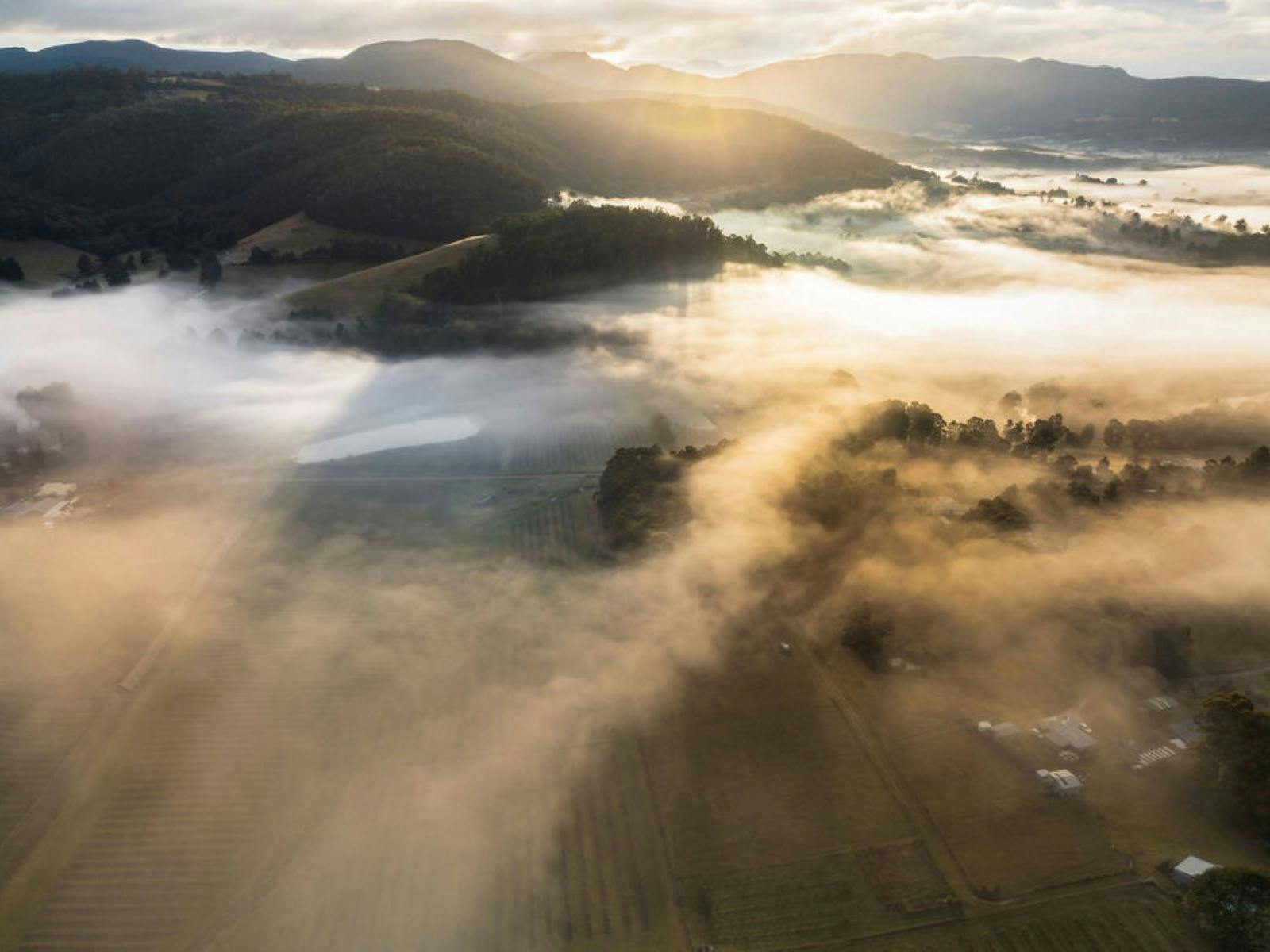 Overlooking valleys, mountains and orchards, dreamy mountain wisps twirl through