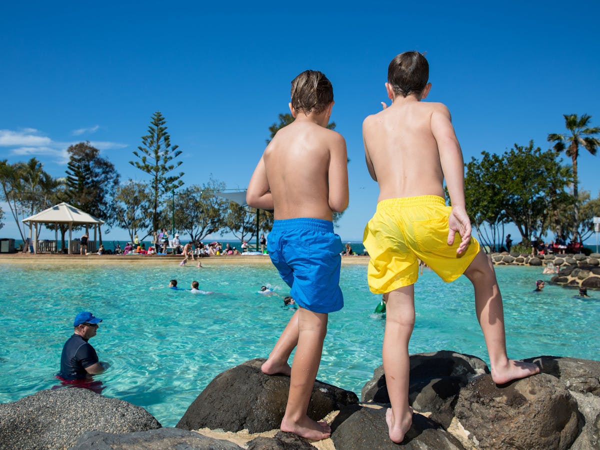 Two kids at Settlement Cove Lagoon