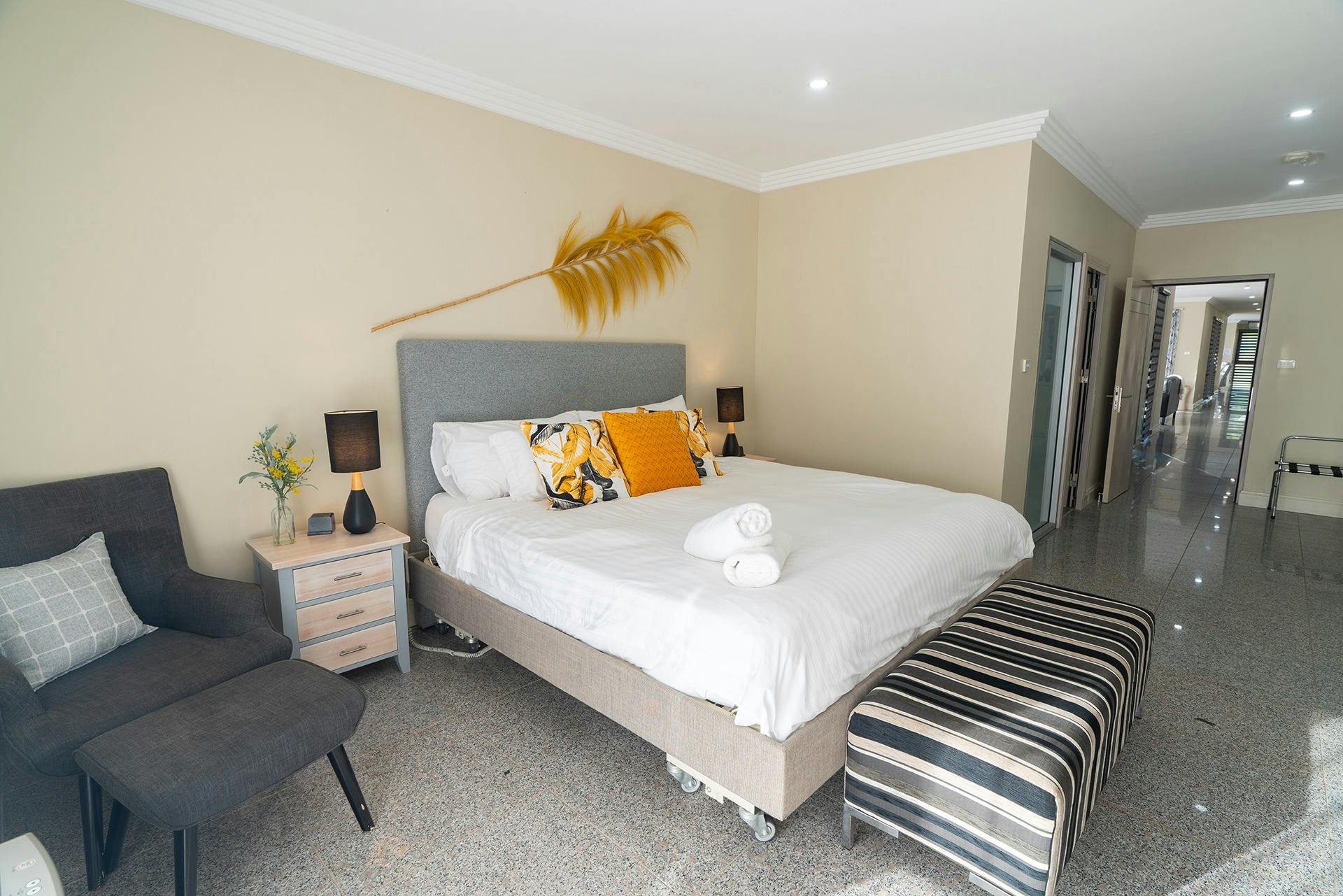 A spacious room with super king bed and ensuite bathroom