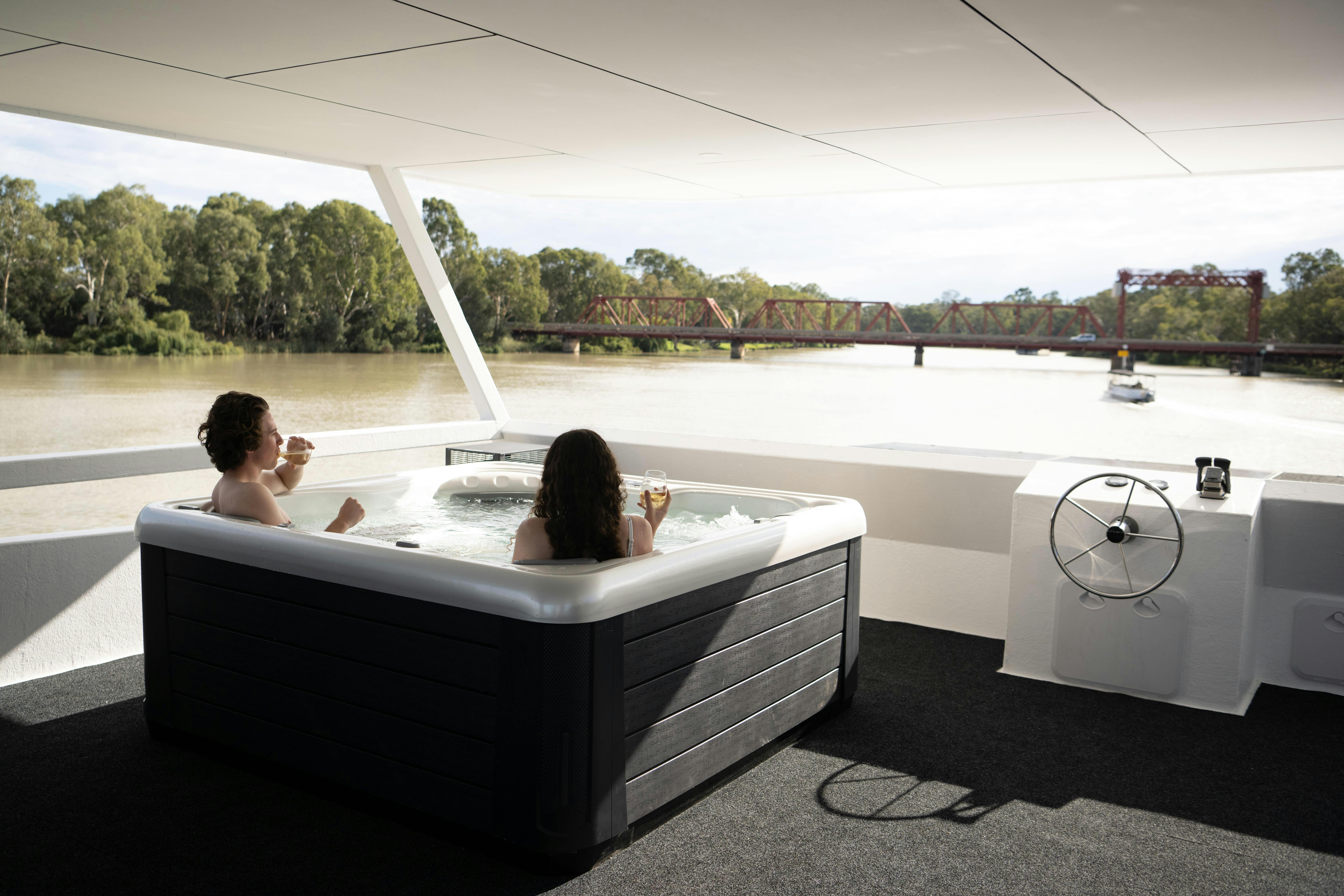 A spa on the top deck of the houseboat