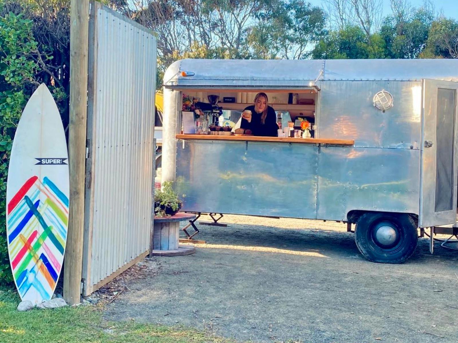 Coffee Van and Surfboard with Co-Owner Abby