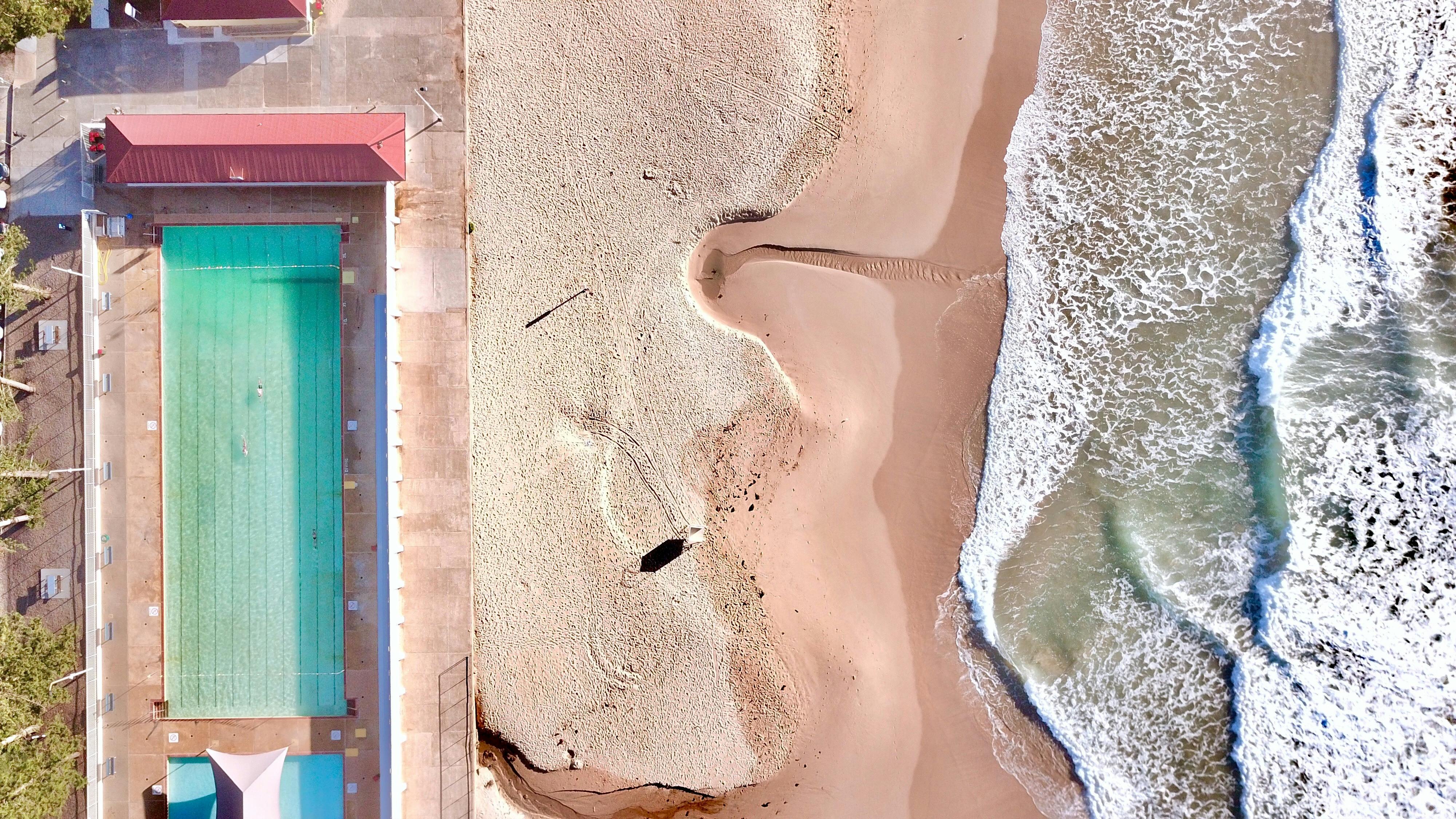 Aerial view of pool and beach