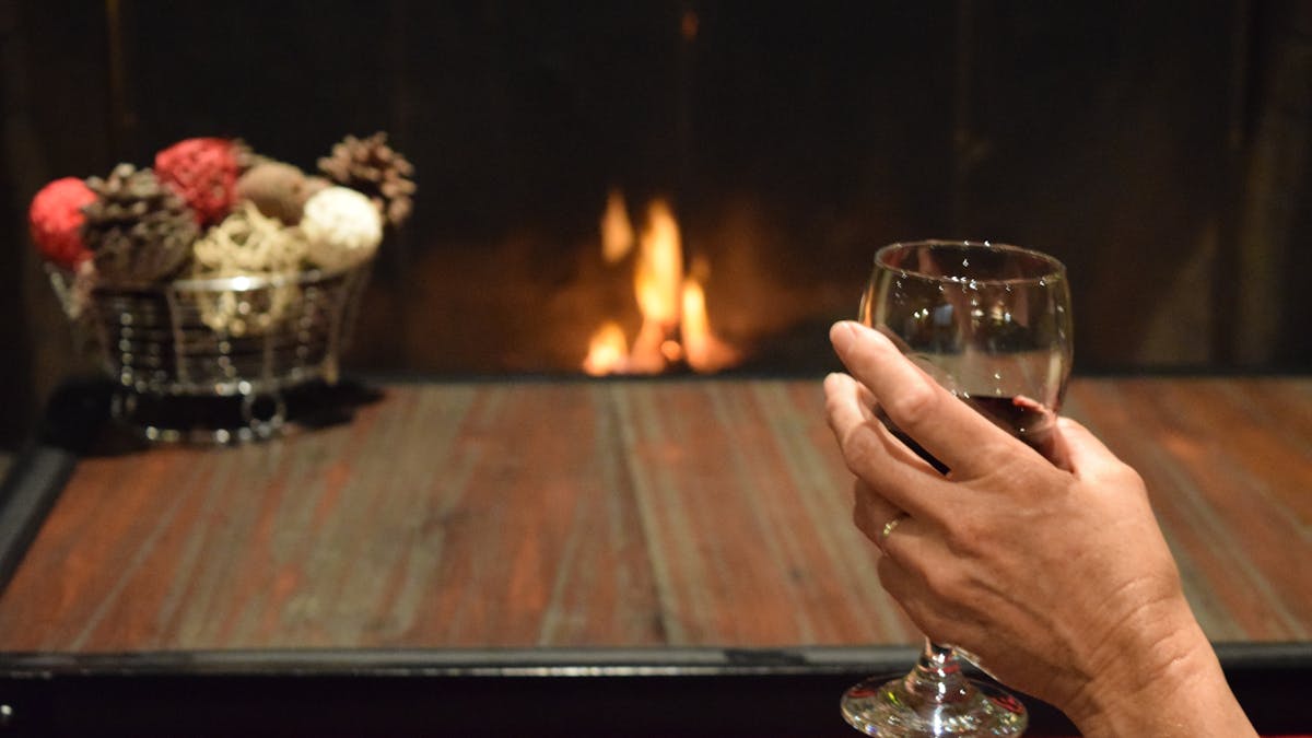 Wine by the fire at the Aussie Beef Steakhouse, Stanthorpe Wine by the fire at the Aussie Beef Steakhouse, Stanthorpe