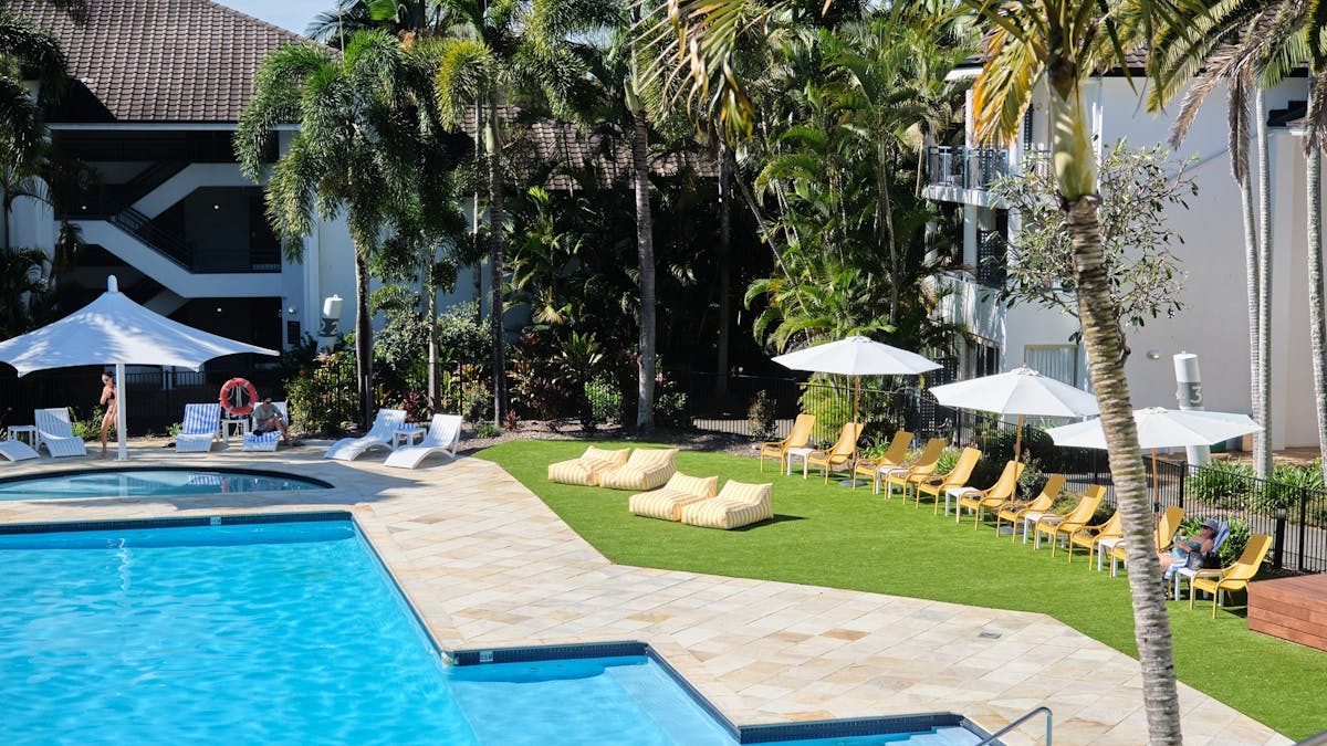 Overhead view of the resorts main pool